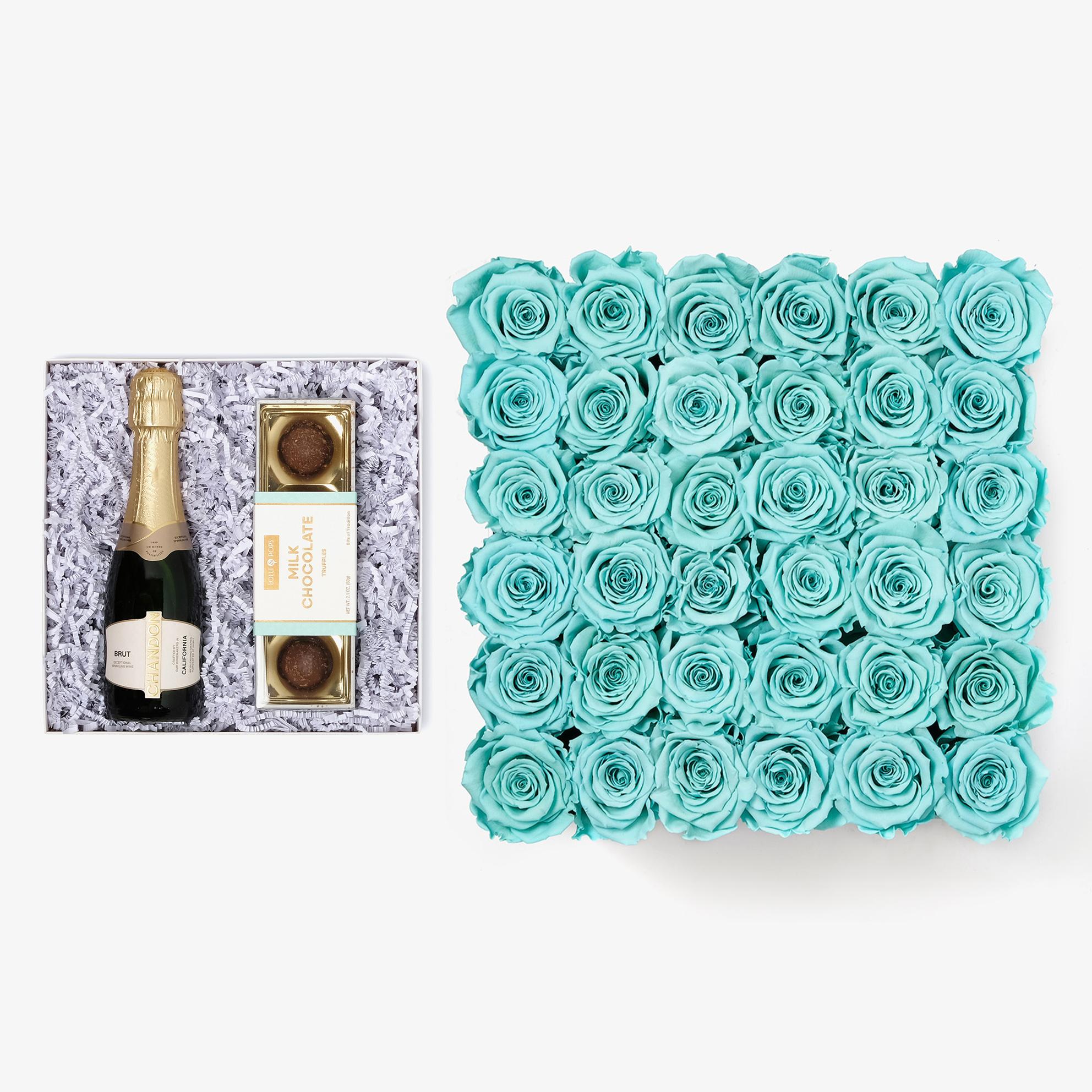 Champagne & Truffles - Grand Square Box - Turquoise Rose - White Box