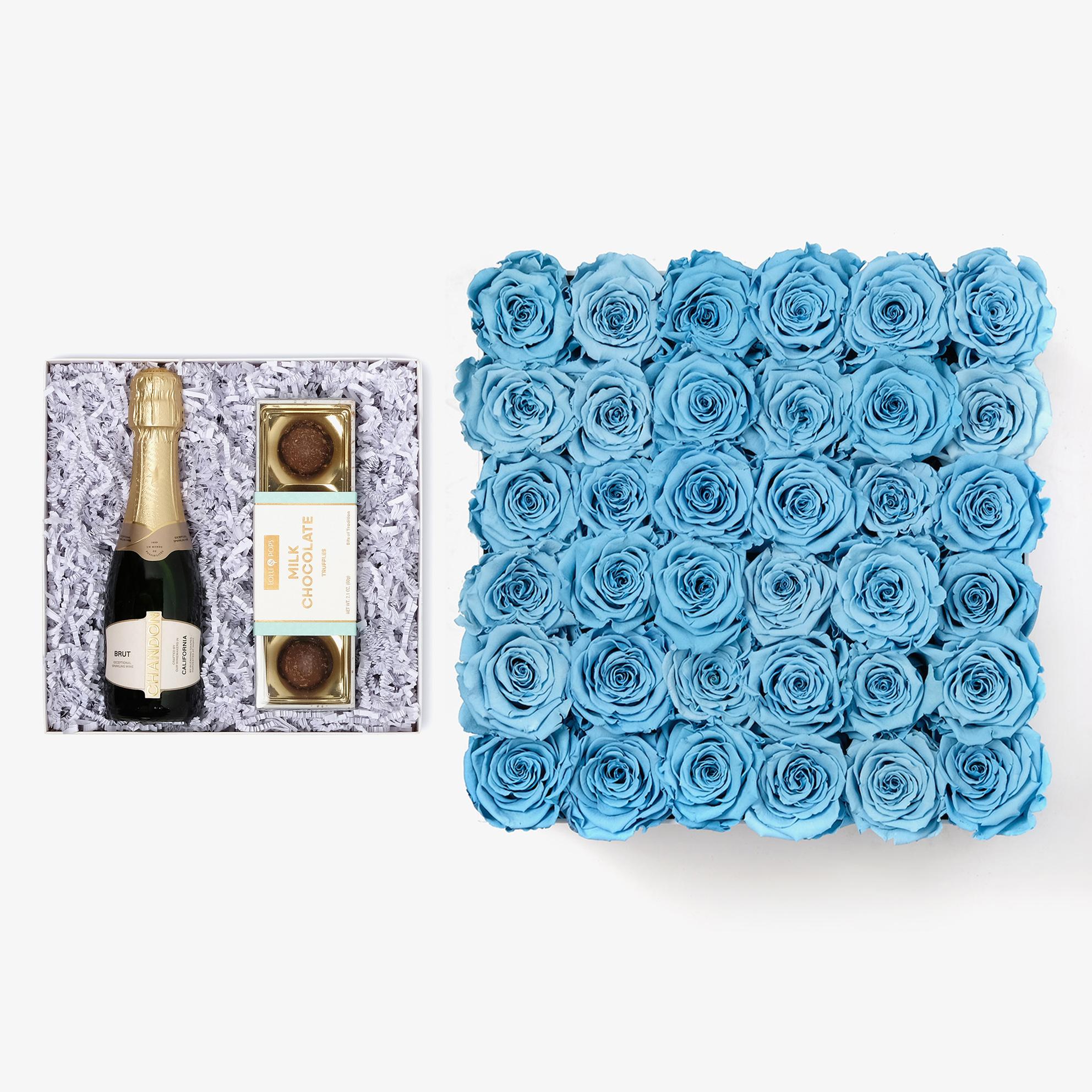 Champagne & Truffles - Grand Square Box - Baby Blue Rose - White Box