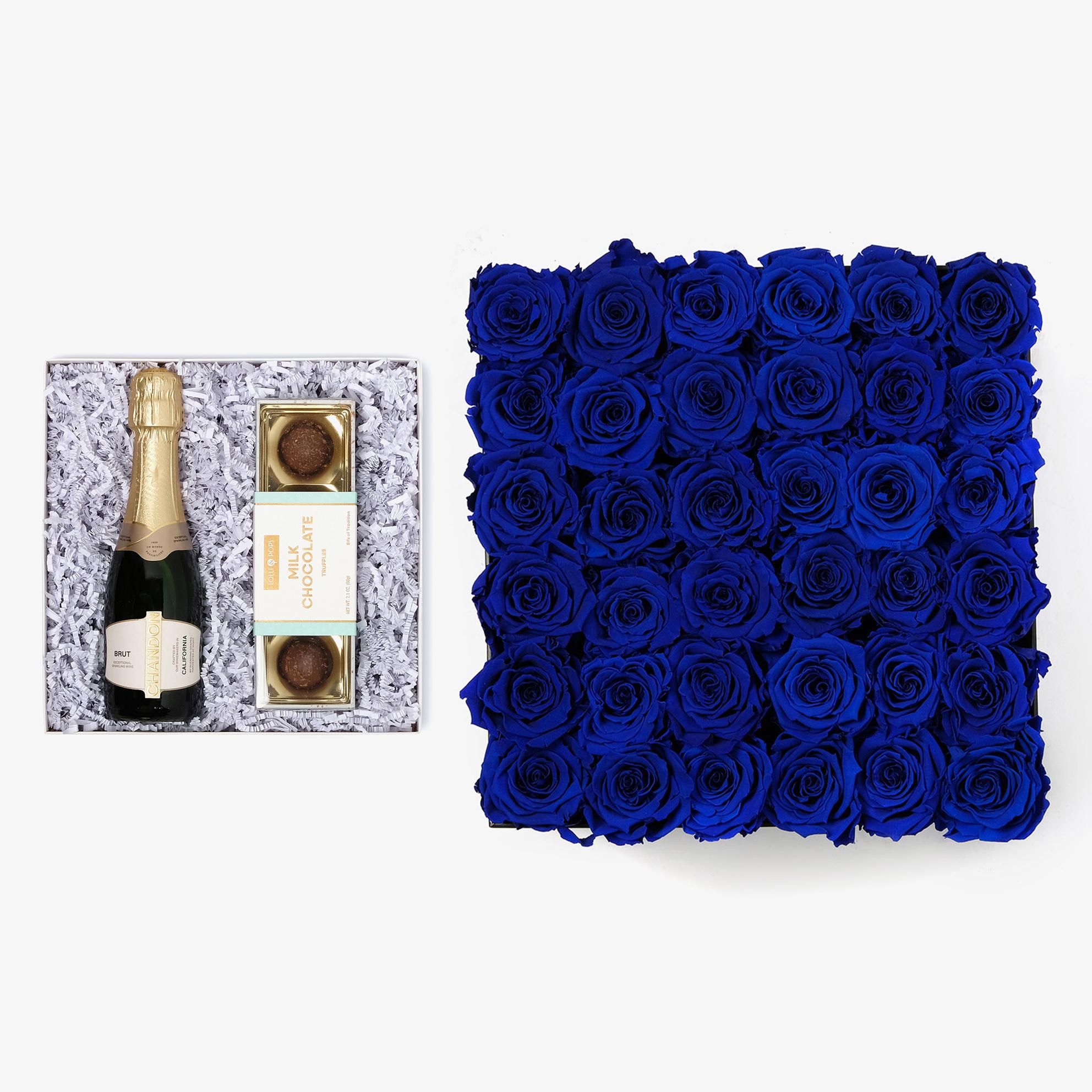 Champagne & Truffles - Grand Square Box - Royal Blue Rose - White Box