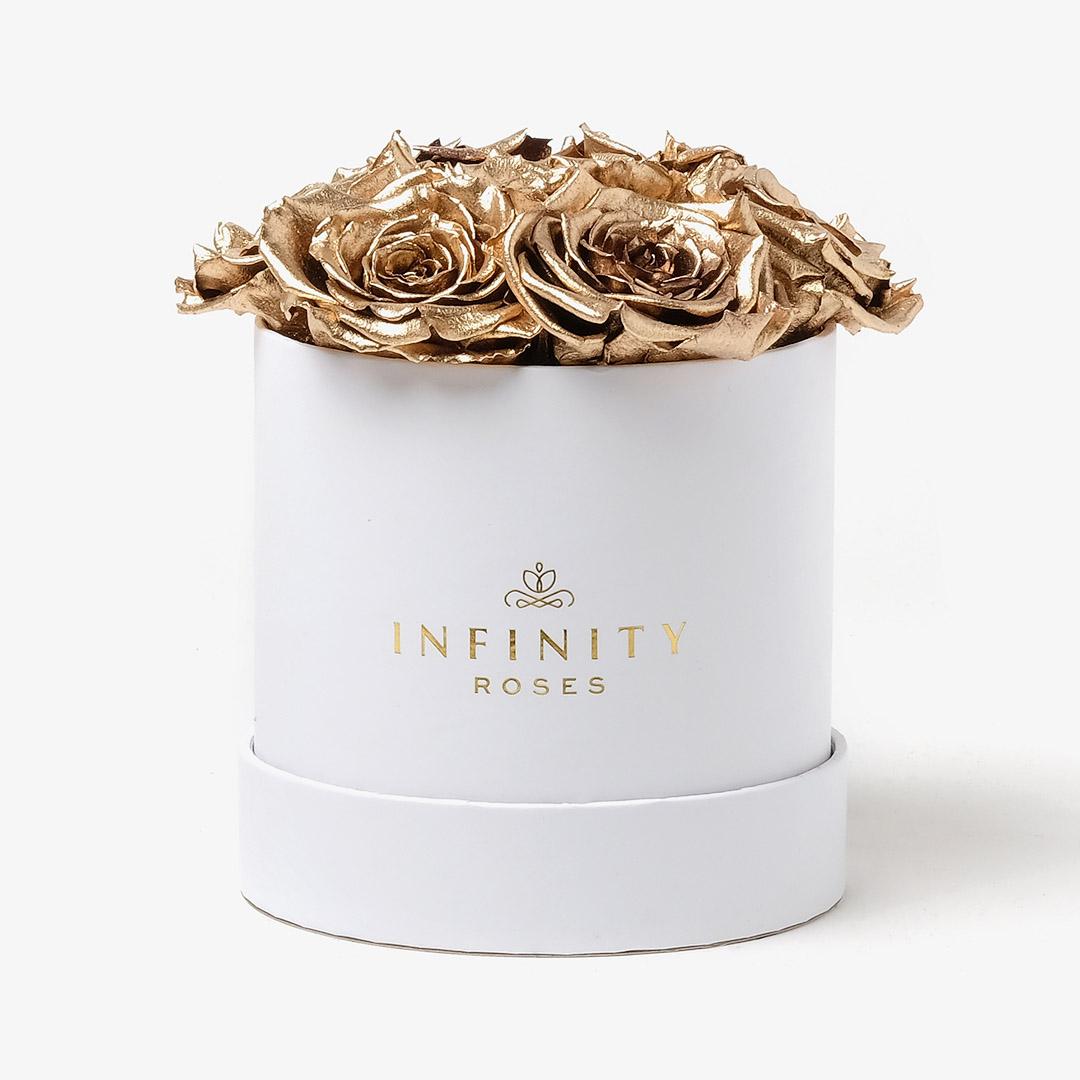Medium Bloom Rose Box - Gold Rose - White Box