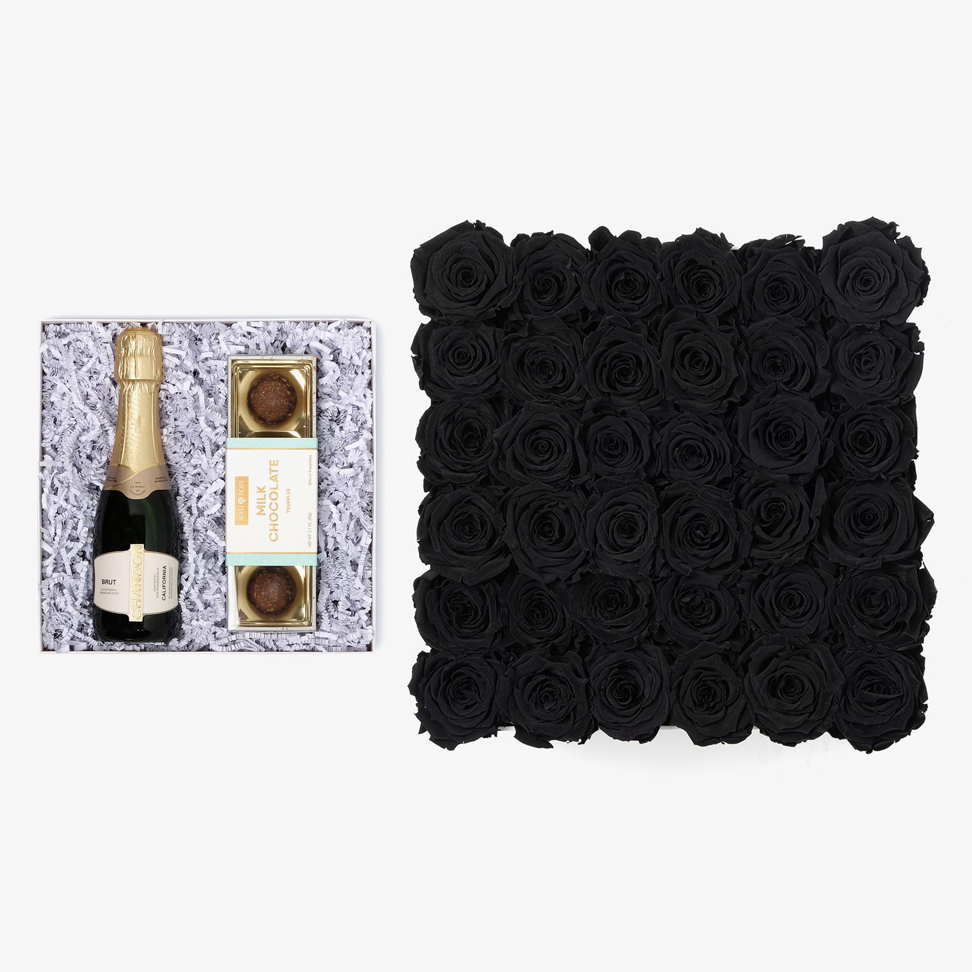 Champagne & Truffles - Grand Square Box - Black Rose - White Box