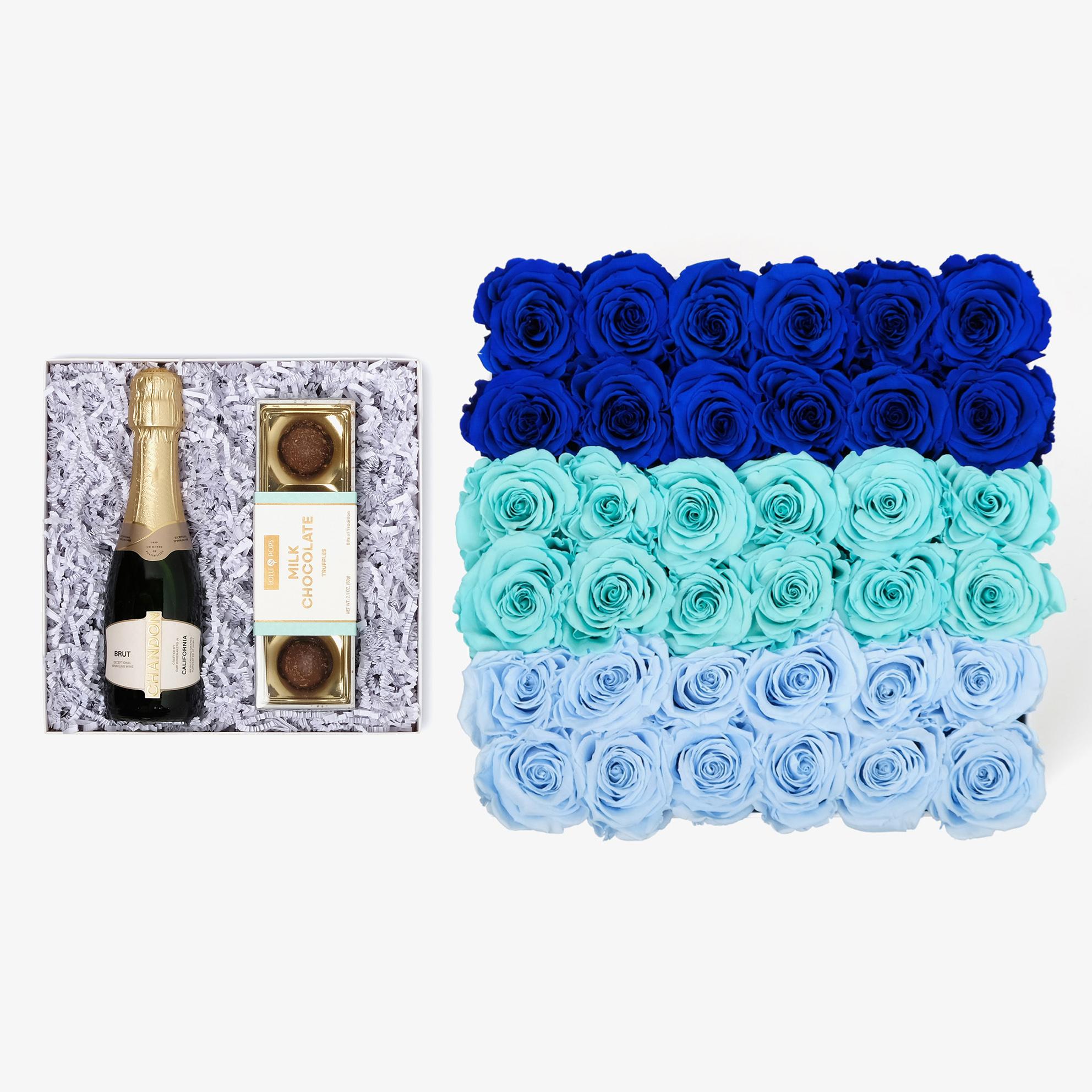 Champagne & Truffles - Grand Square Box - Blue Ombre Rose - Black Box