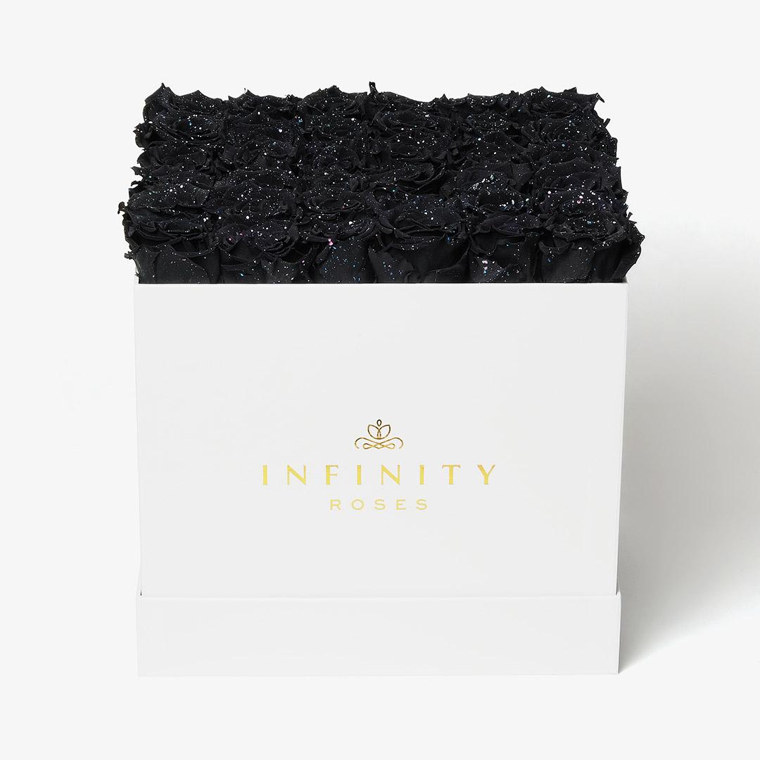 Grand Square Rose Box - Black Galaxy Rose - White Box