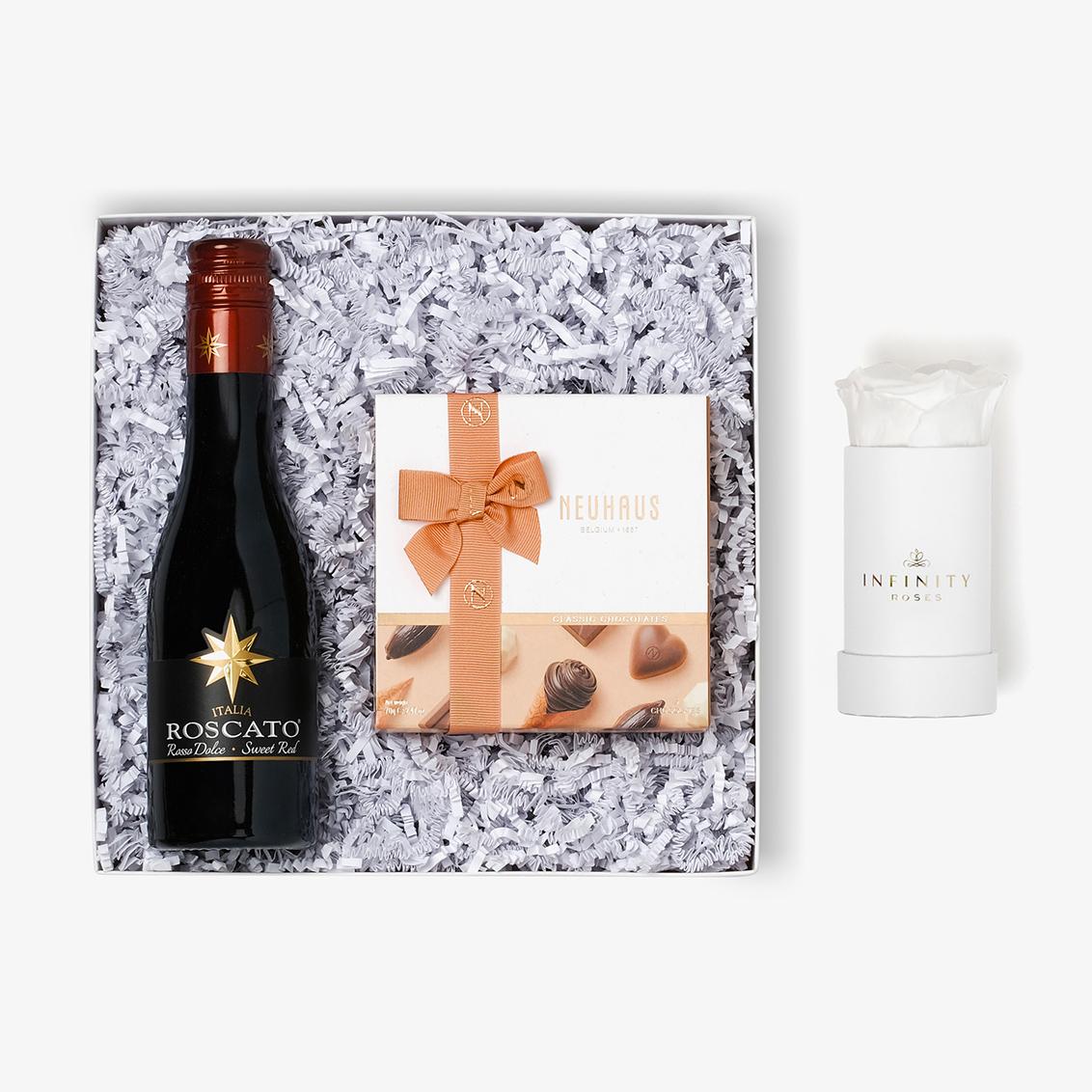 Wine & Truffles - Single Rose Box - Black Rose - White Box