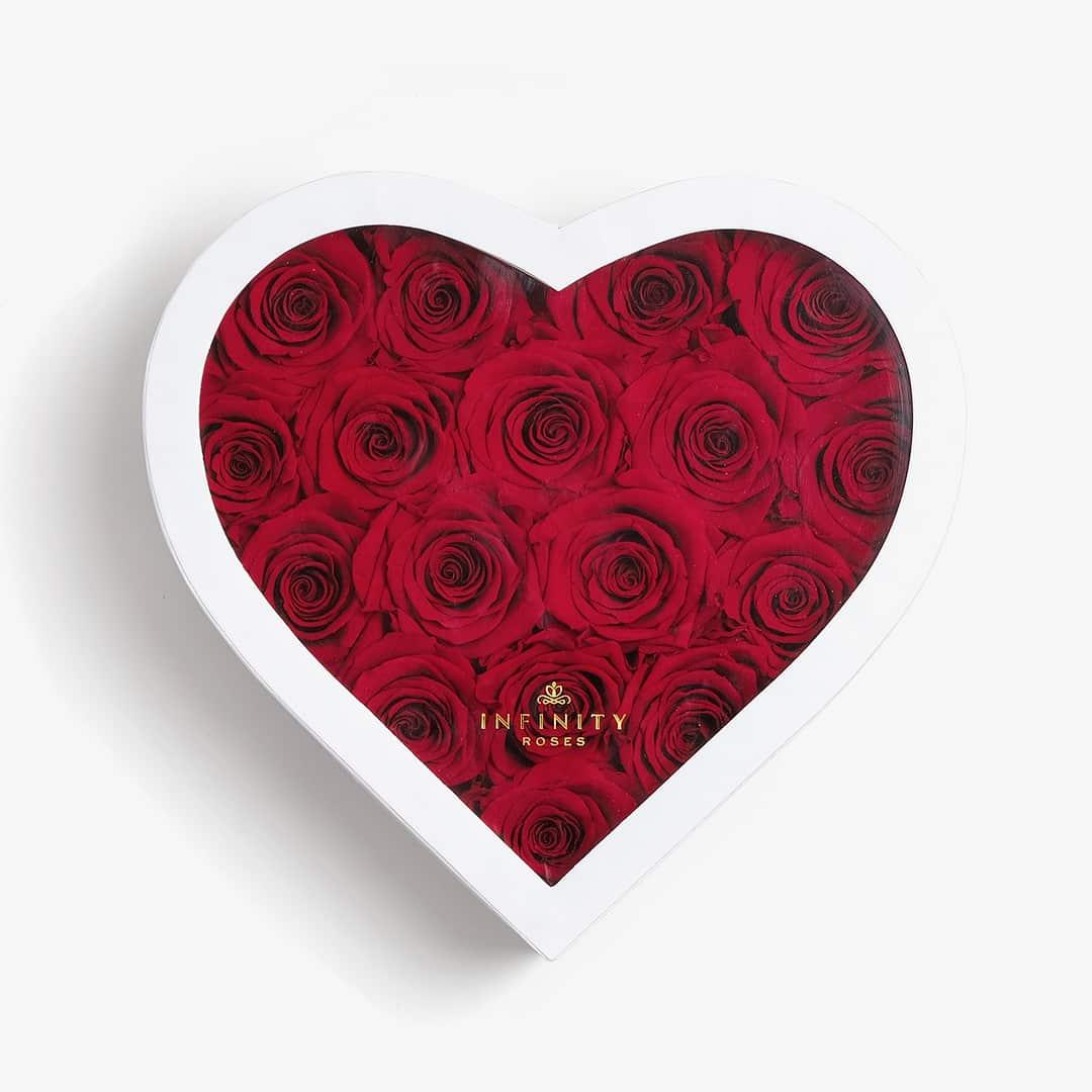 Large Heart Box - Red Rose - White Box