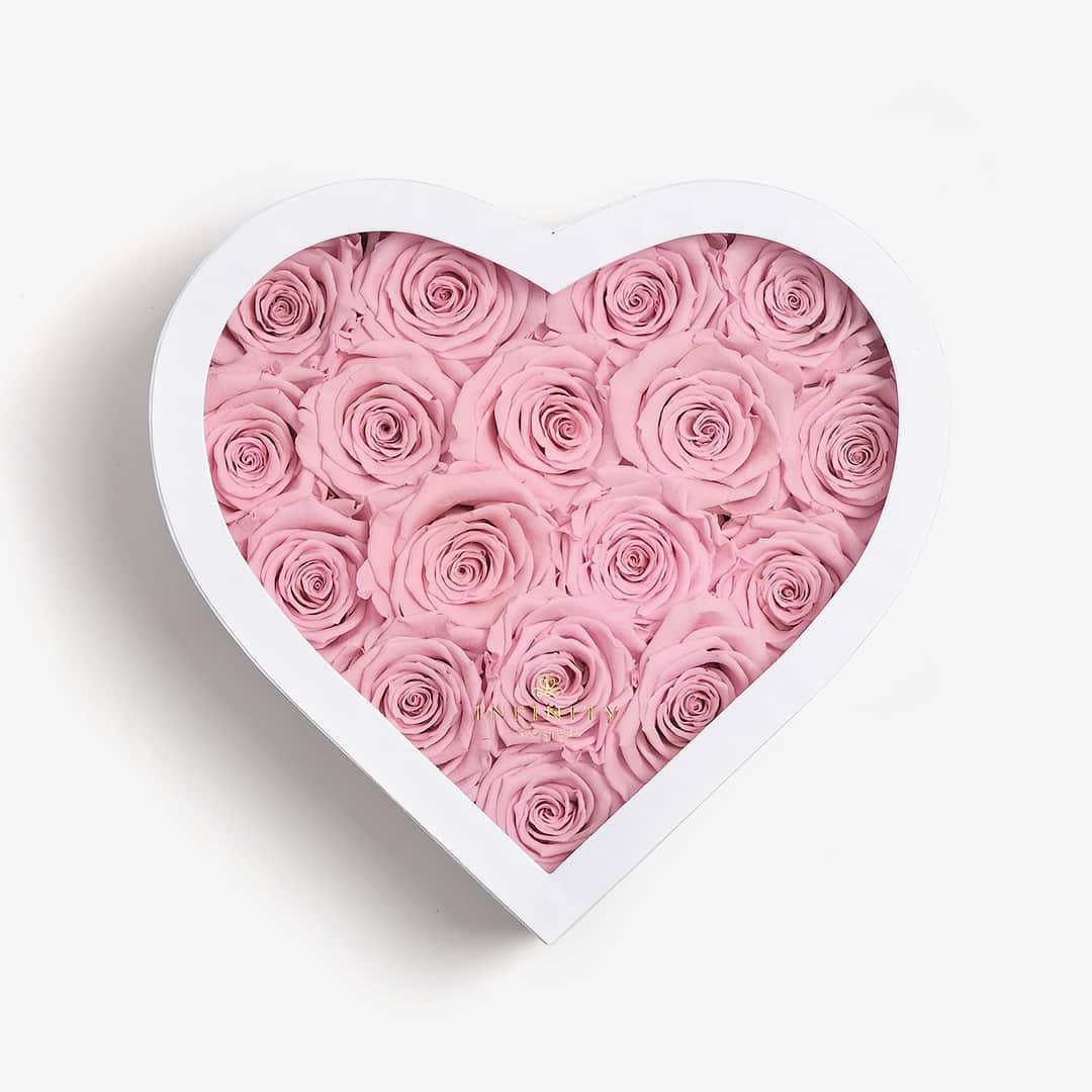 Large Heart Box - Pink Rose - White Box