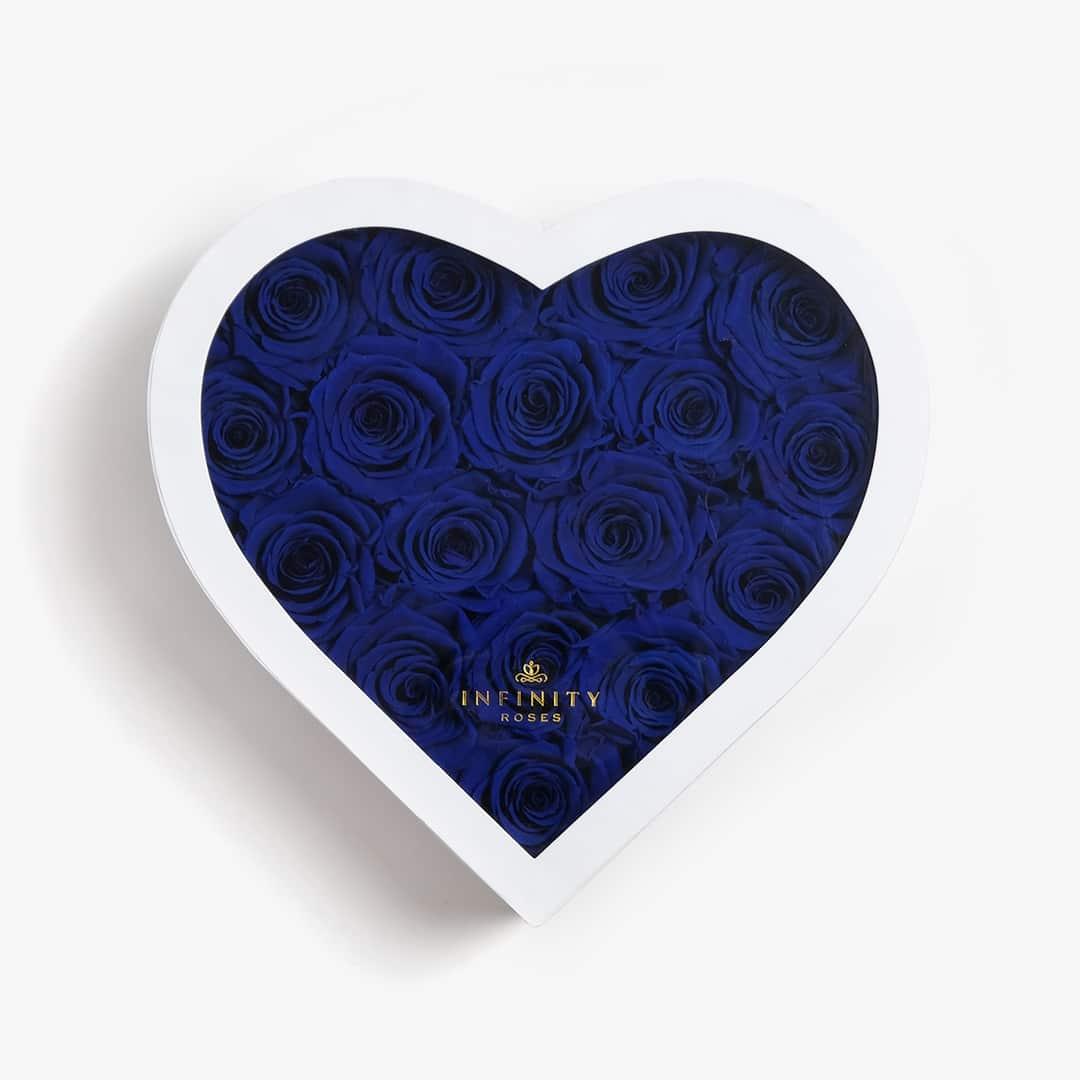 Large Heart Box - Royal Blue Rose - White Box