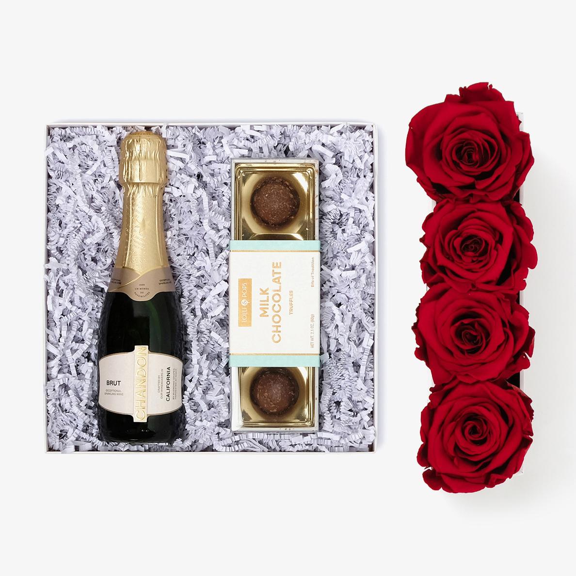 Champagne & Truffles - Small Rose Box - Red Rose - White Box