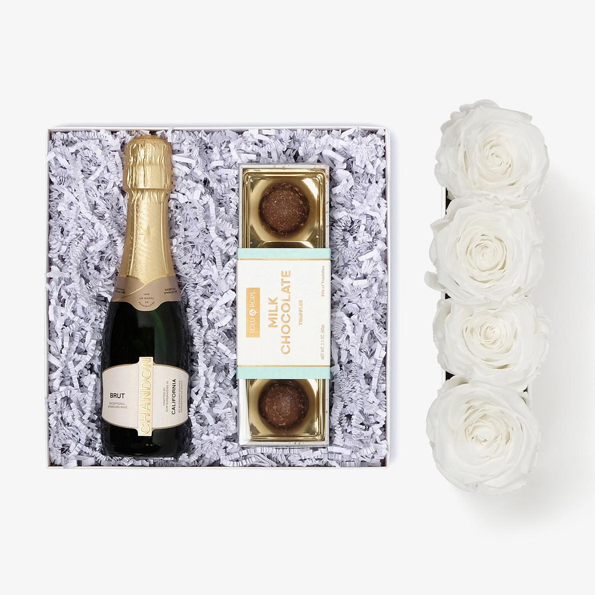 Champagne & Truffles - Small Rose Box - White Rose - White Box