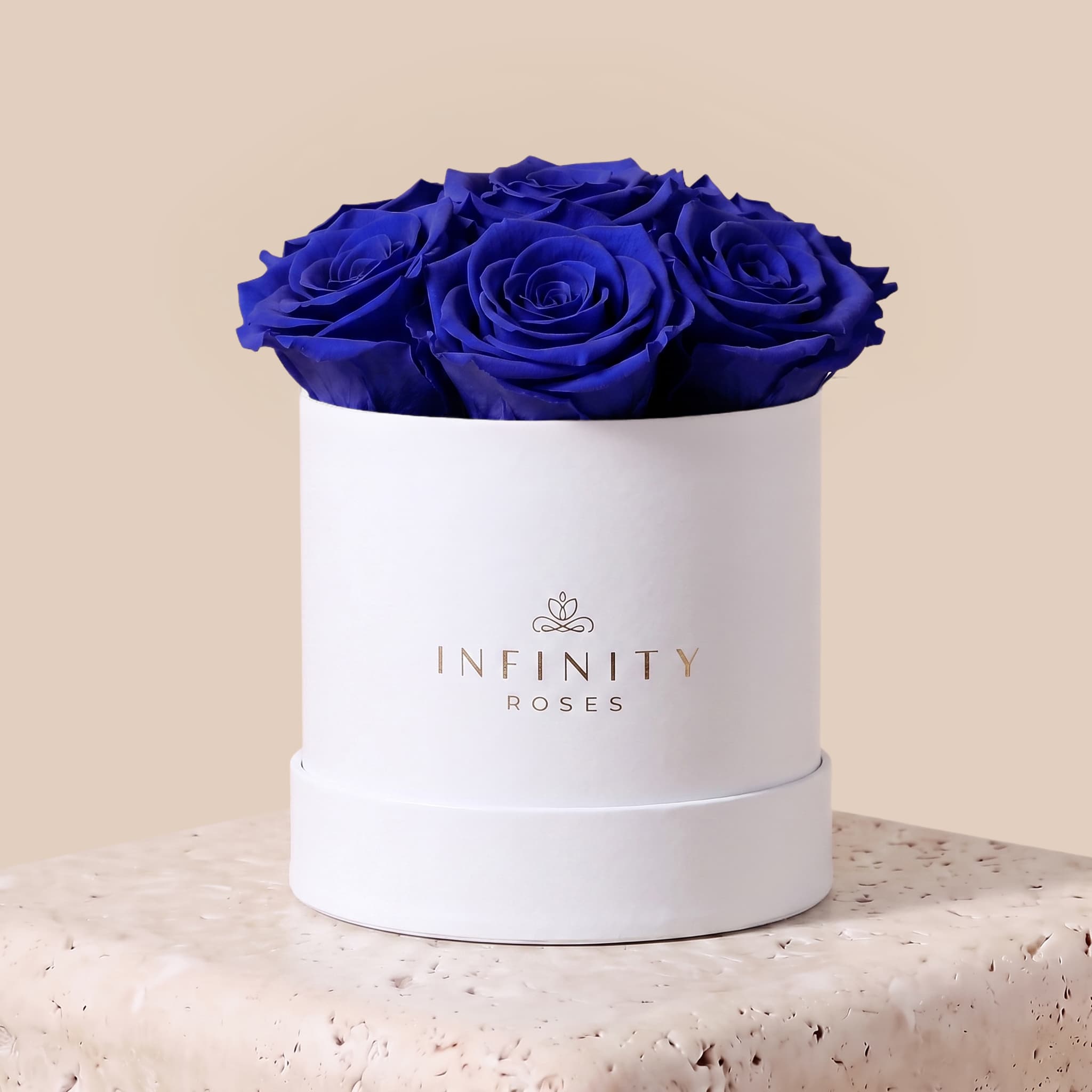Medium Bloom Rose Box - Royal Blue Rose - White Box