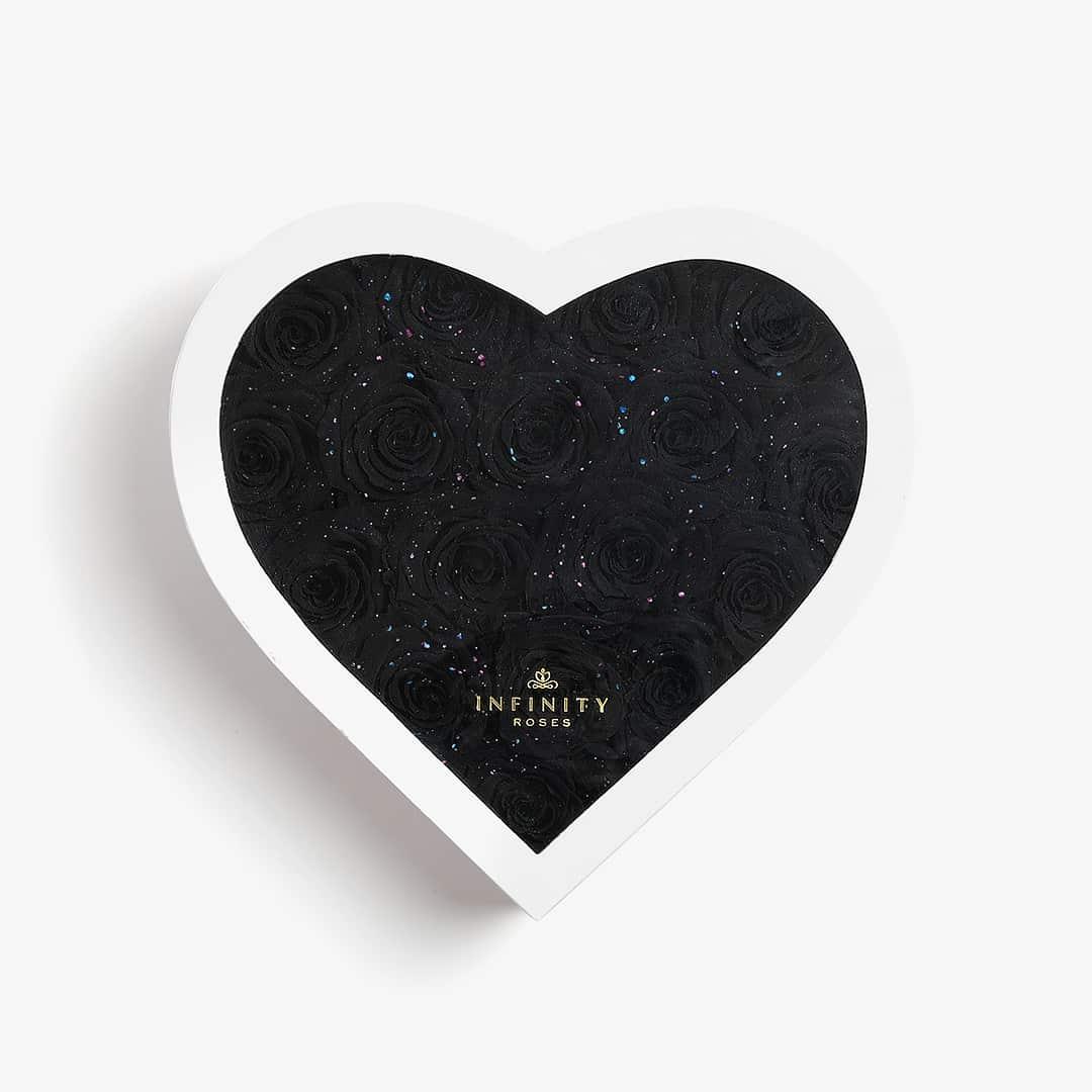 Large Heart Box - Black Galaxy Rose - White Box