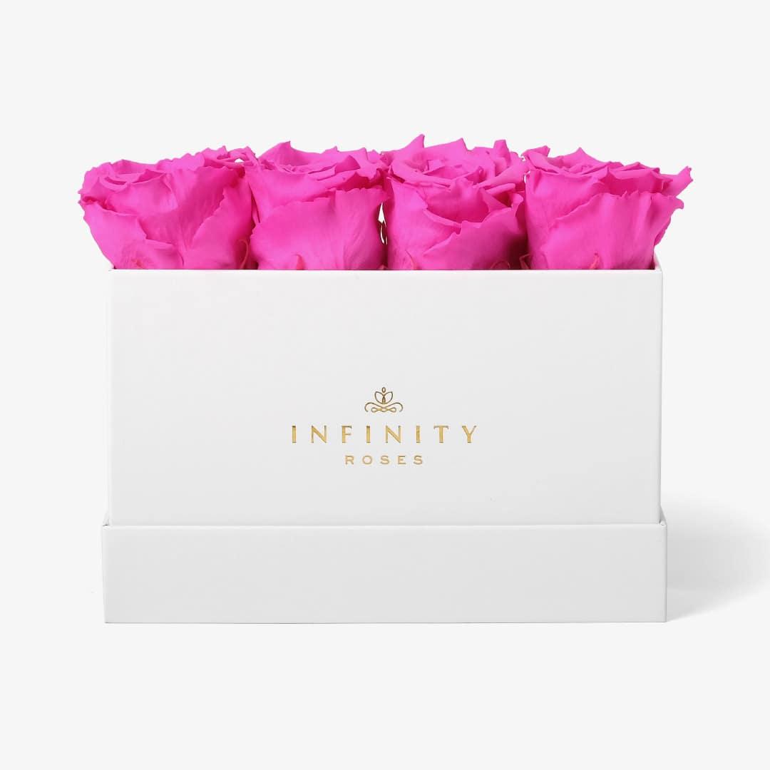 Small Rose Box - Hot Pink Rose - White Box