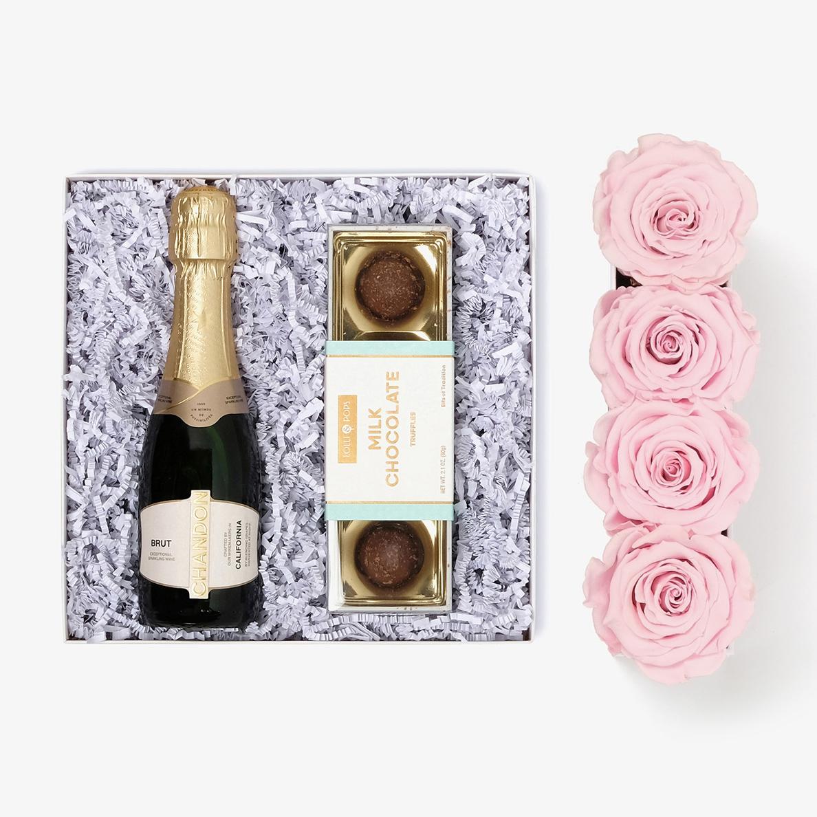 Champagne & Truffles - Small Rose Box - Pink Rose - White Box