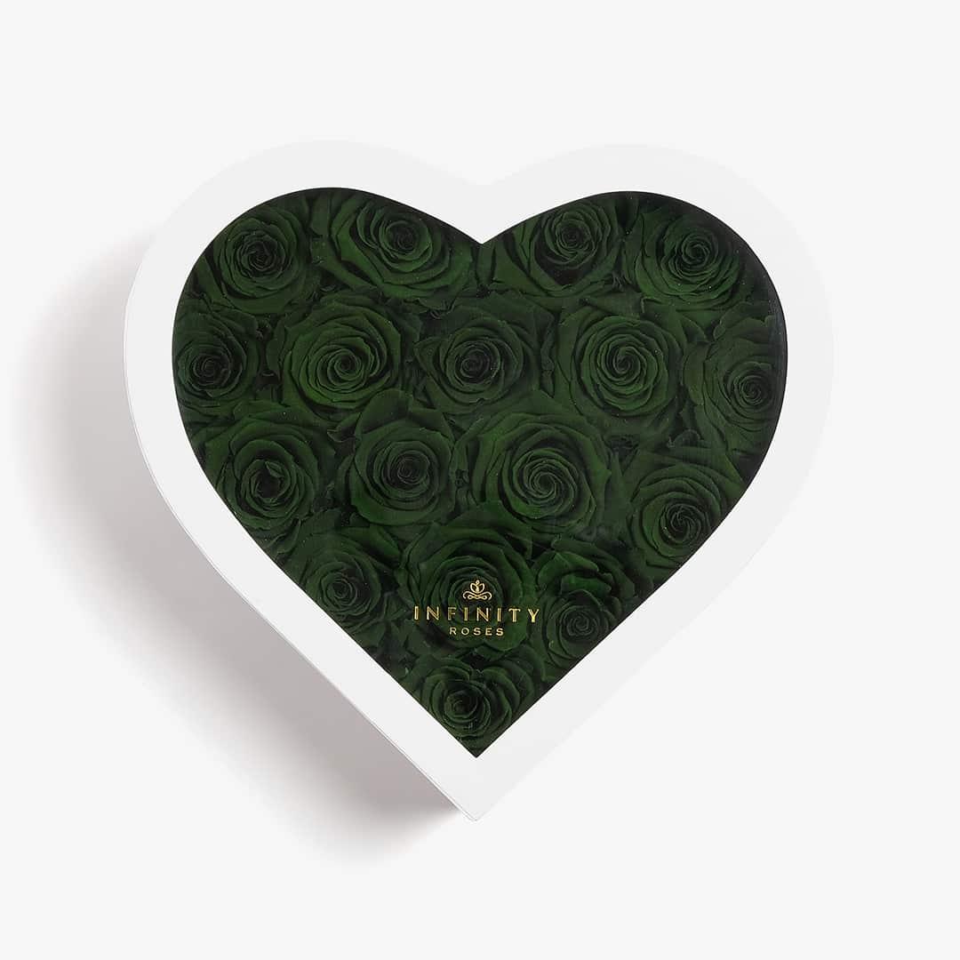 Large Heart Box - Emerald Green Rose - White Box