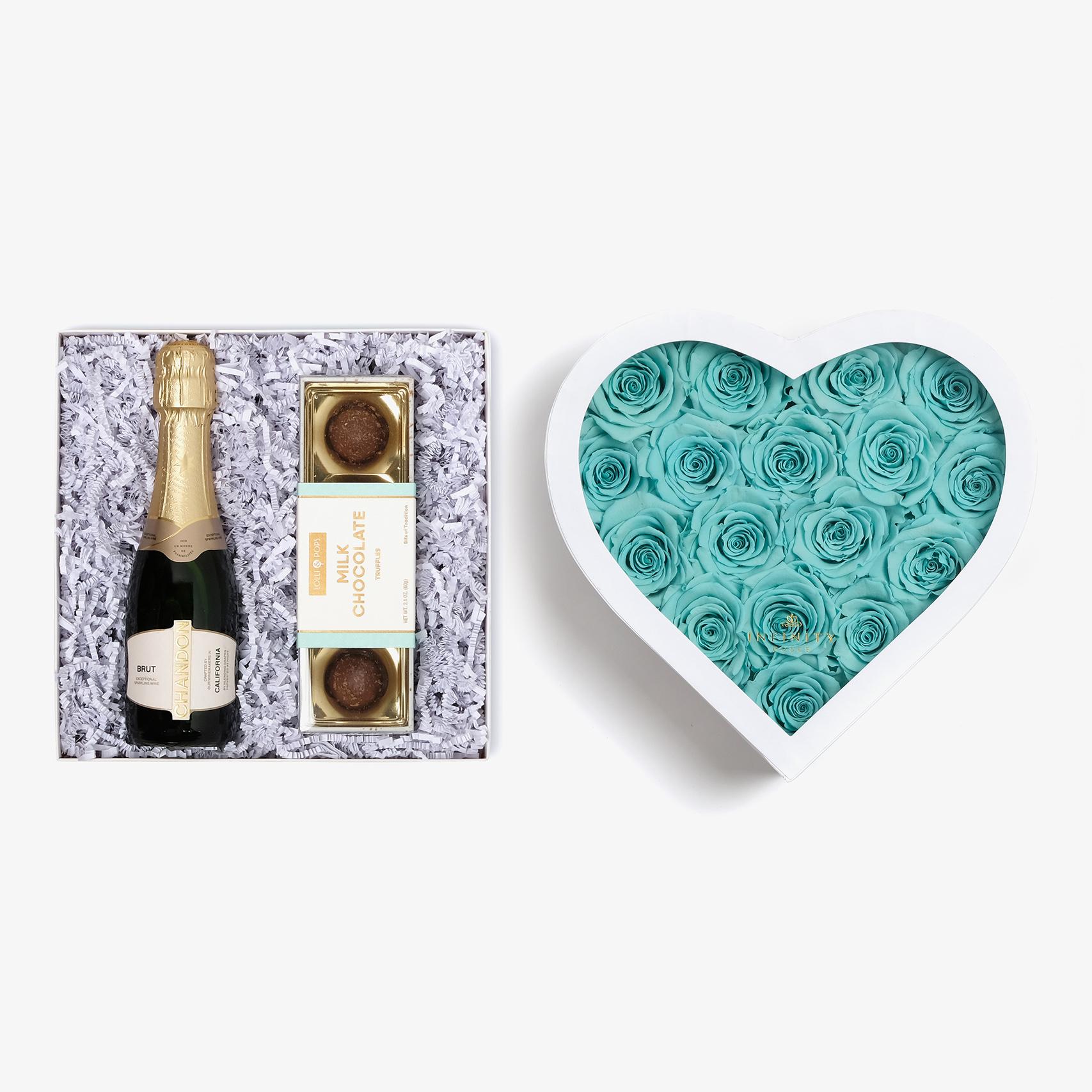 Champagne & Truffles - Large Heart Box - Turquoise Rose - White Box