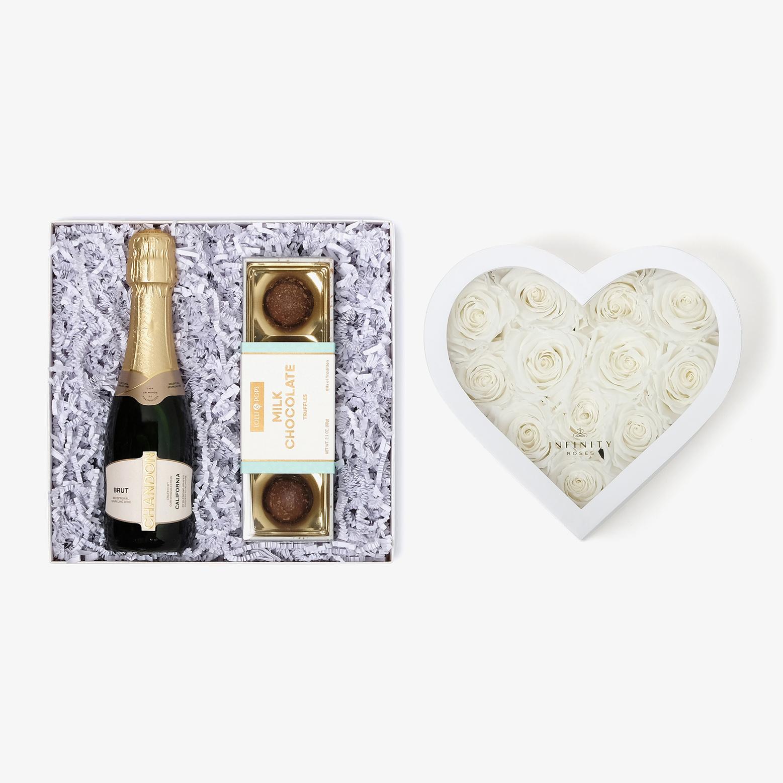 Champagne & Truffles - Medium Heart Box - White Rose - White Box