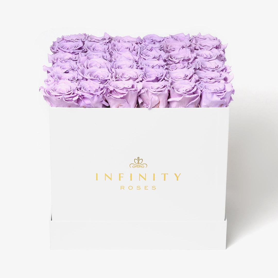 Grand Square Rose Box - Lavender Rose - White Box