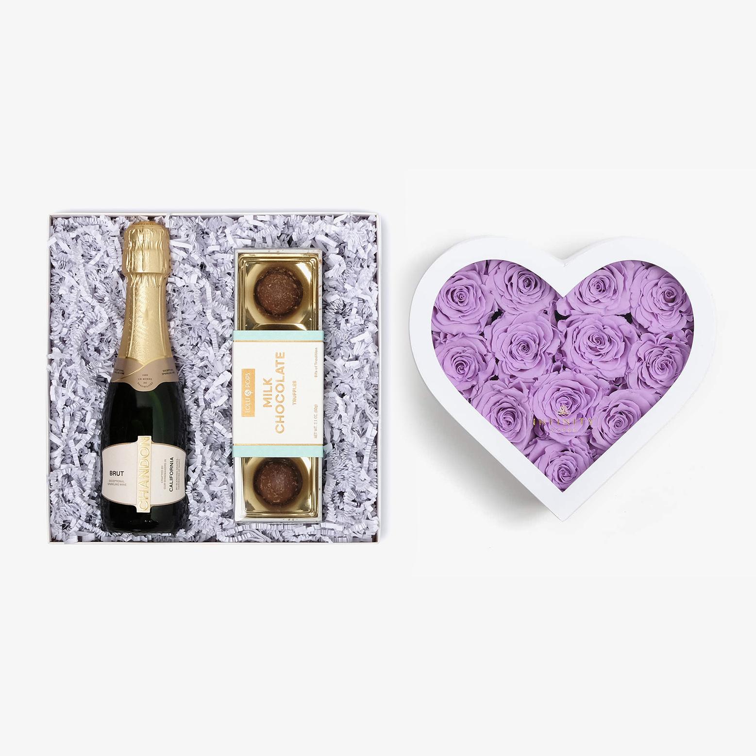 Champagne & Truffles - Medium Heart Box - Lavender Rose - White Box