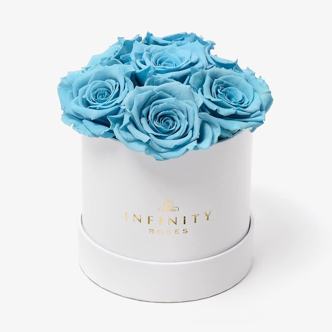 Medium Bloom Rose Box - Baby Blue Rose - White Box