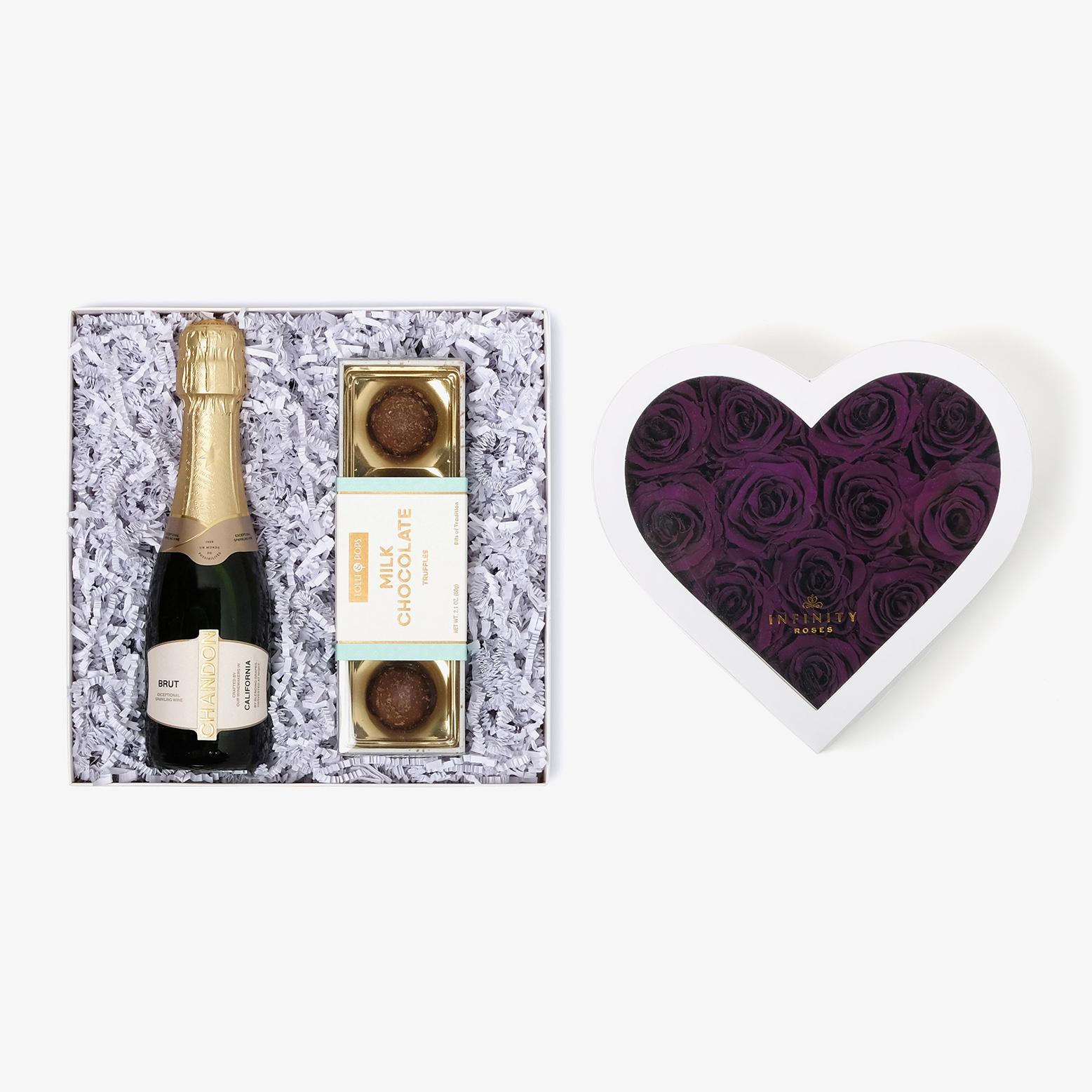 Champagne & Truffles - Medium Heart Box - Violet Rose - White Box