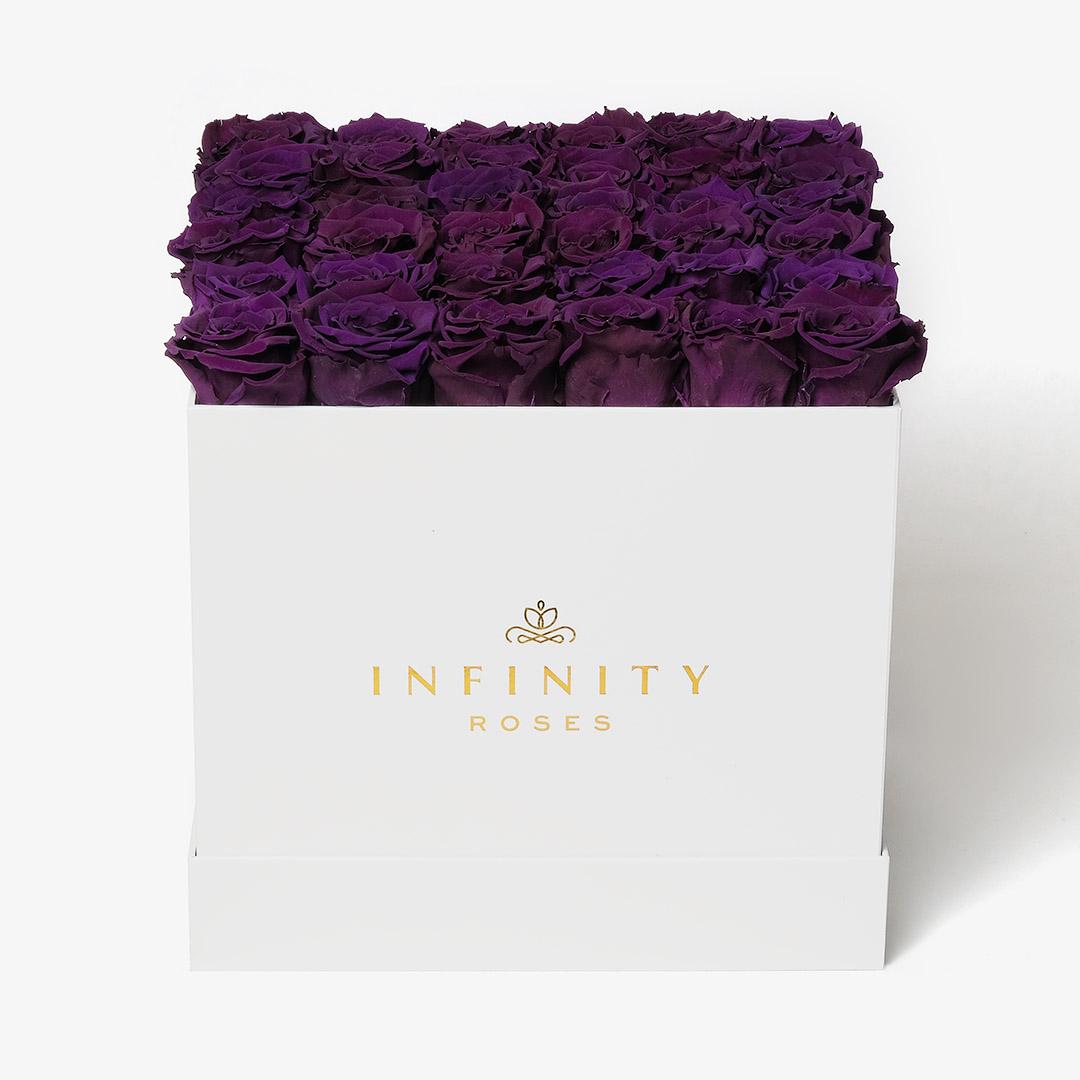 Grand Square Rose Box - Violet Rose - White Box