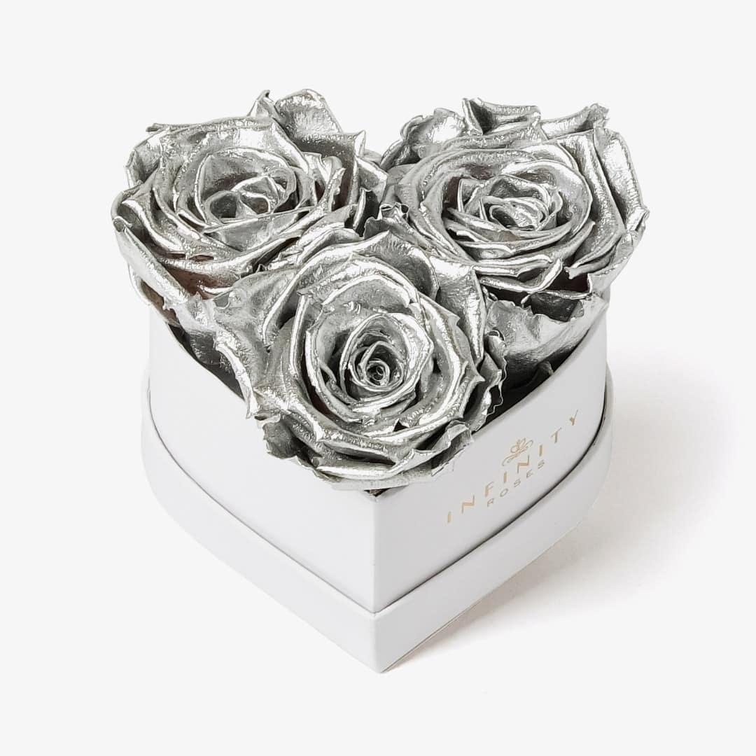 Small Heart Box - Silver Rose - White Box