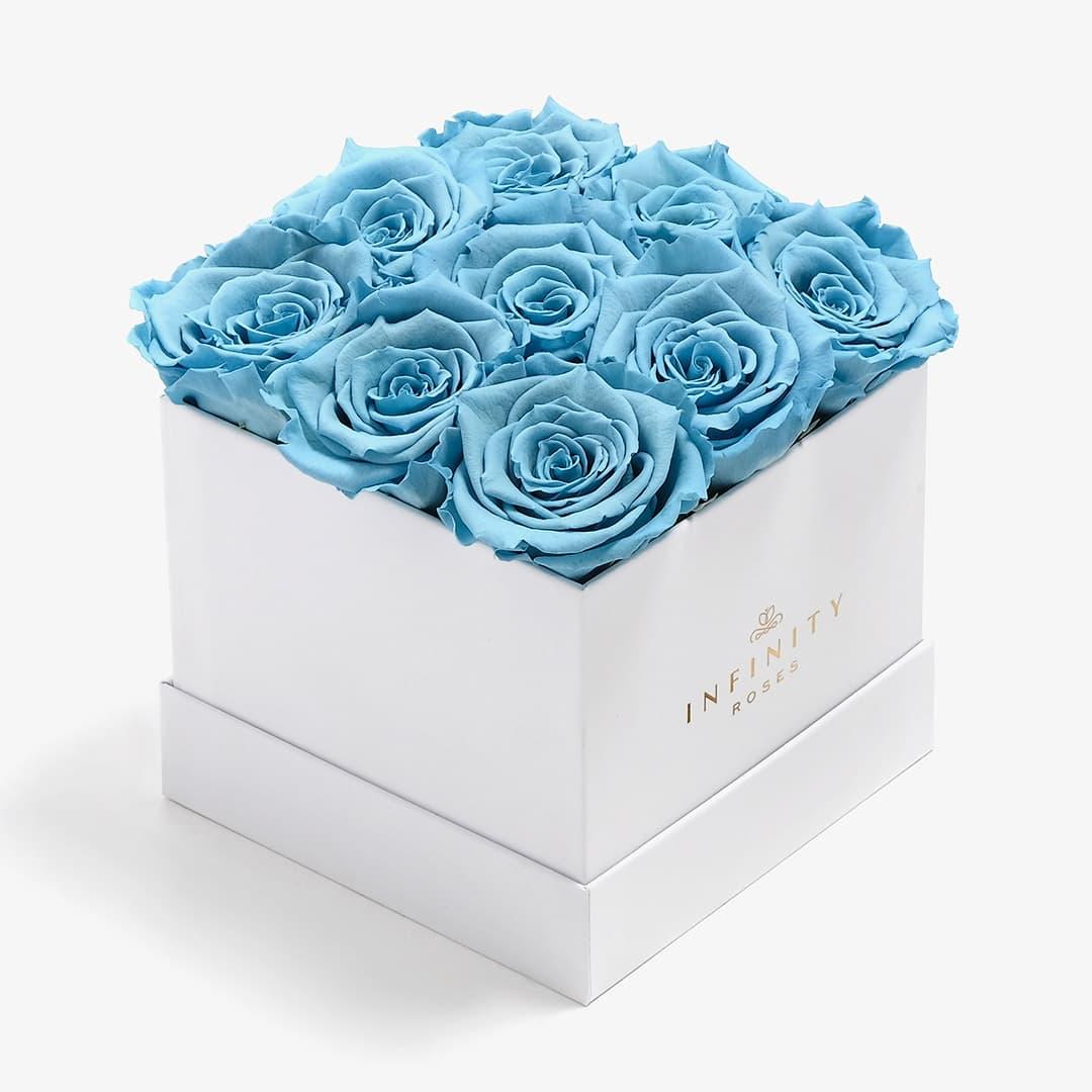 Medium Square Rose Box - Baby Blue Rose - White Box