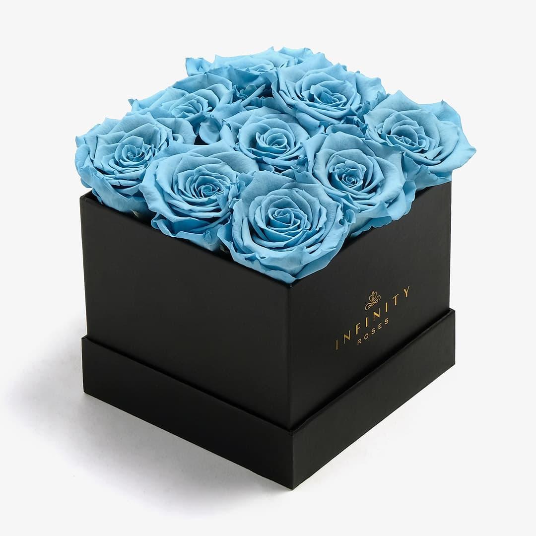 Medium Square Rose Box - Baby Blue Rose - Black Box