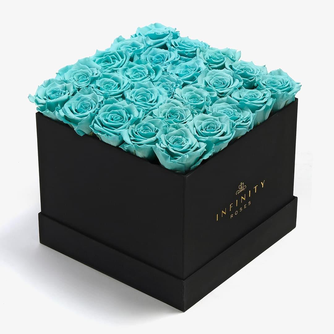 X-Large Square Rose box - Turquoise Rose - Black Box
