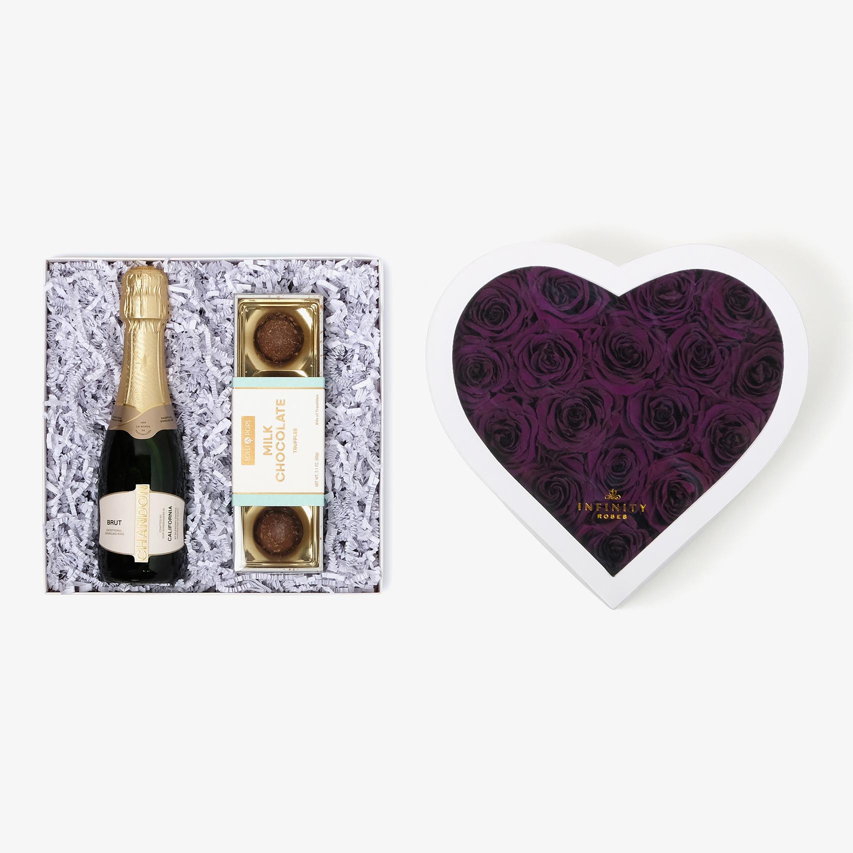 Champagne & Truffles - Large Heart Box - Violet Rose - White Box