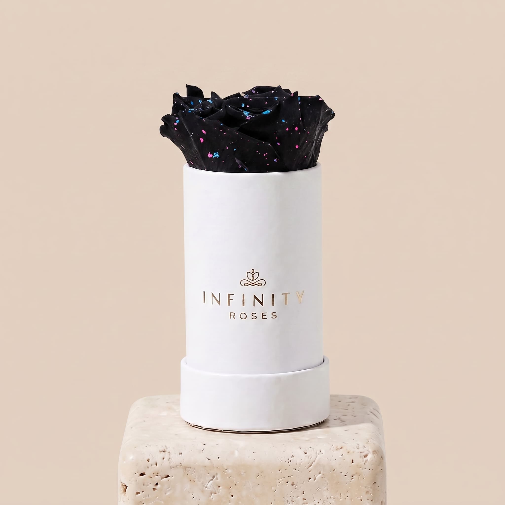 Single Rose Box - Black Galaxy Rose - White Box