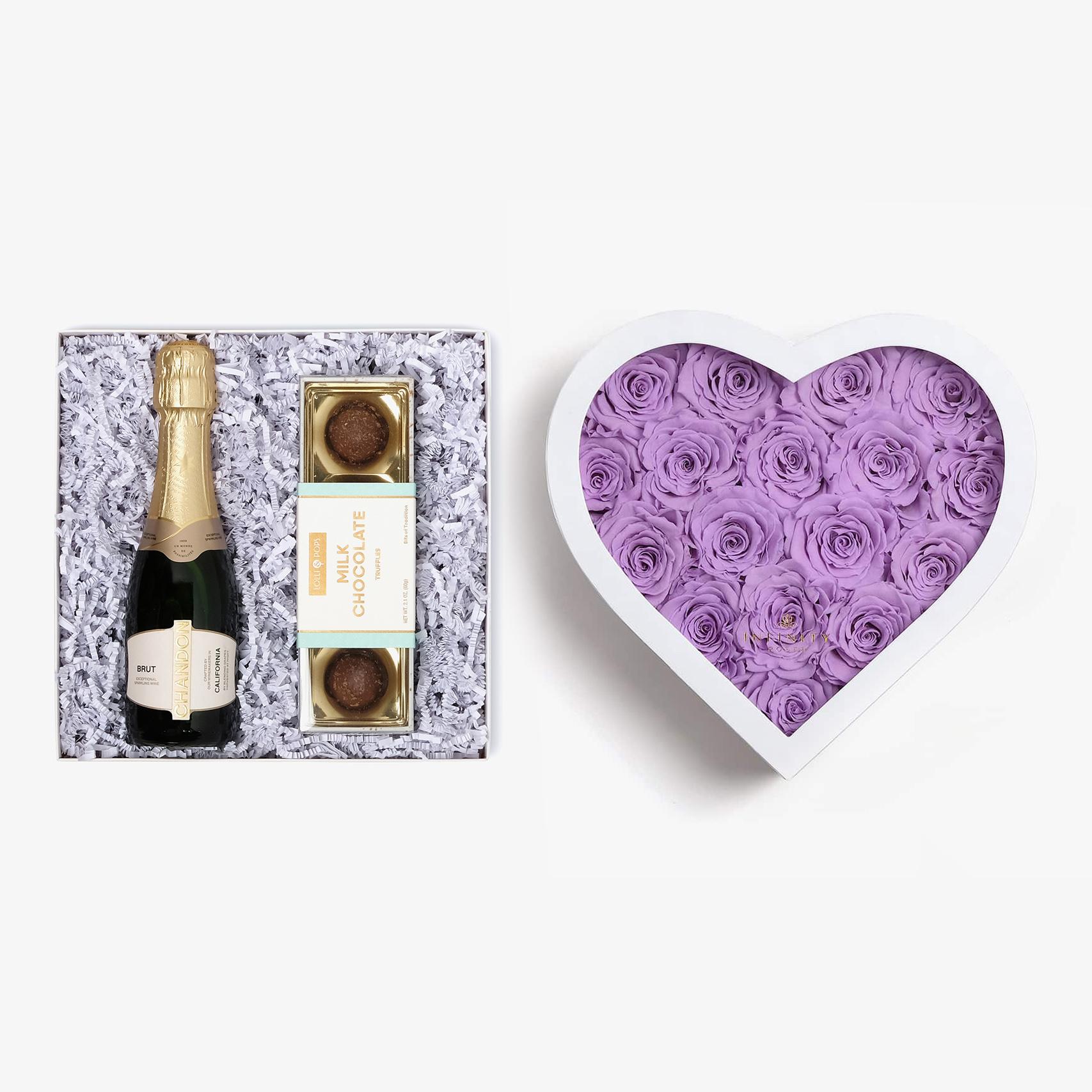 Champagne & Truffles - Large Heart Box - Lavender Rose - White Box