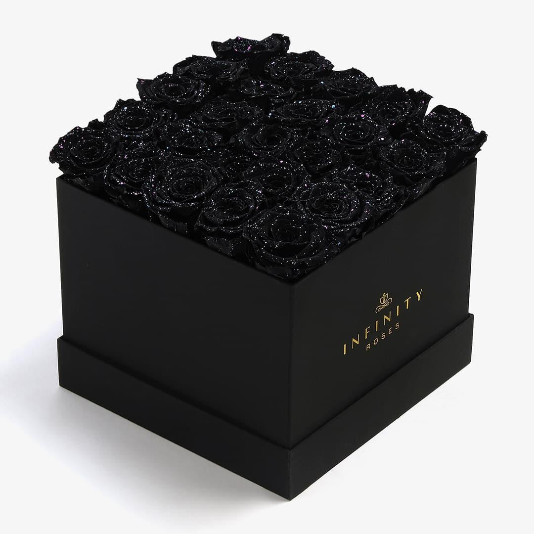 X-Large Square Rose box - Black Galaxy Rose - Black Box