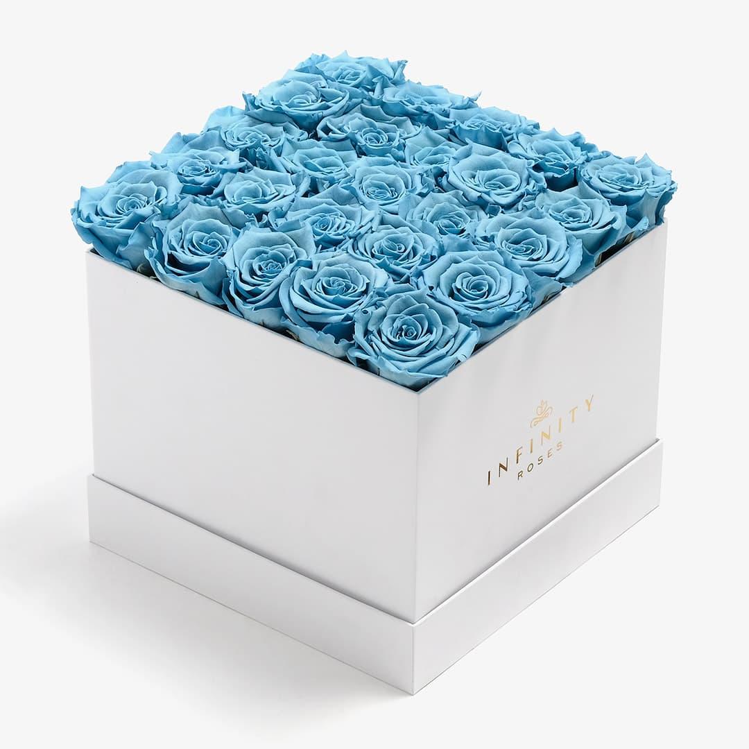 X-Large Square Rose box - Baby Blue Rose - White Box
