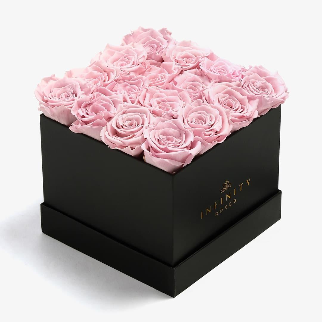 Large Square Rose Box - Pink Rose - Black Box