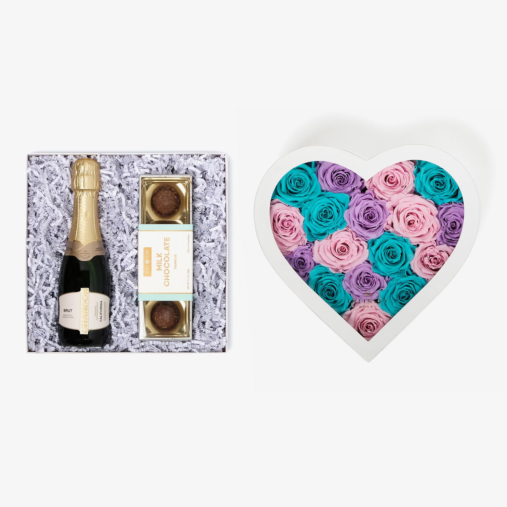 Champagne & Truffles - Large Heart Box - Pastel Ombre Rose - White Box
