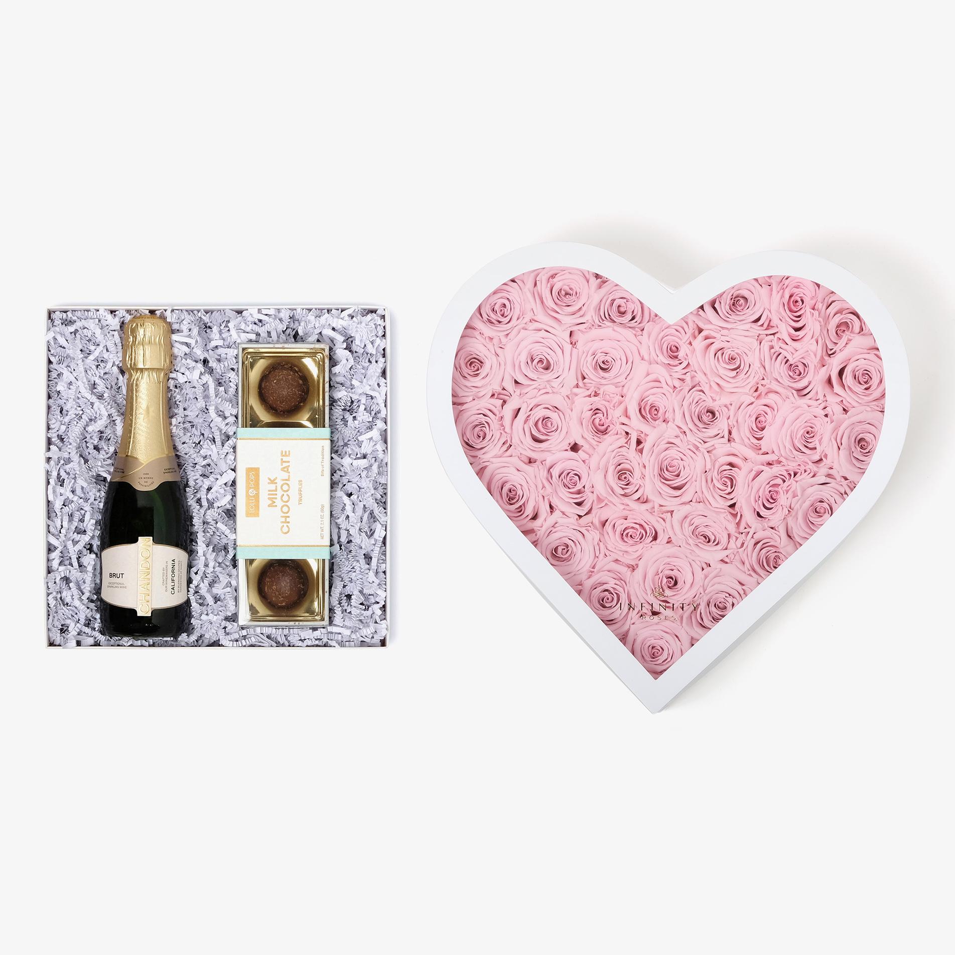 Champagne & Truffles - Grand Heart Box - Pink Rose - White Box