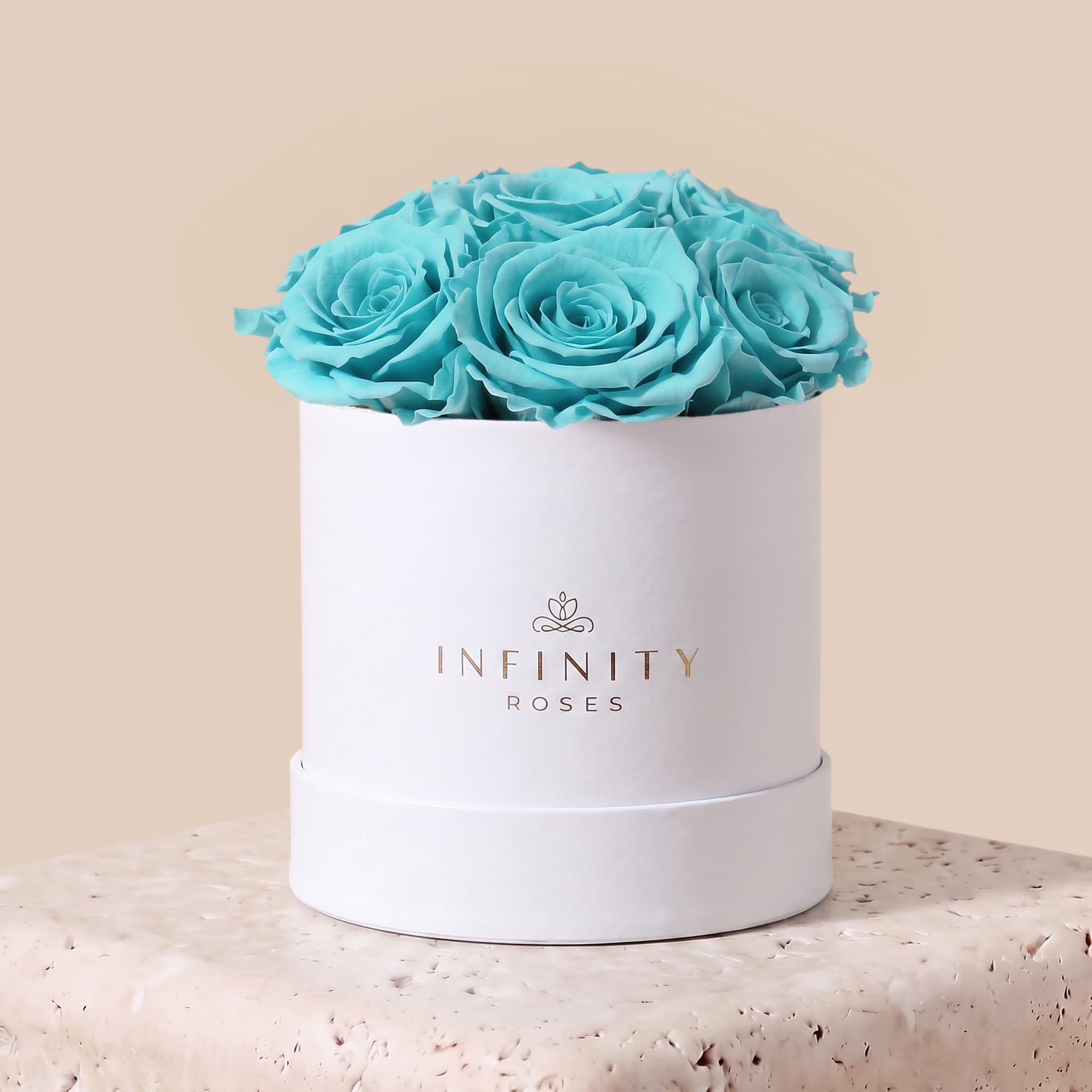 Medium Bloom Rose Box - Turquoise Rose - White Box