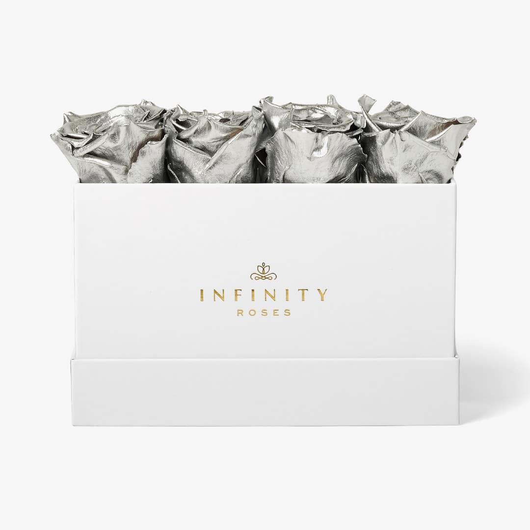 Small Rose Box - Silver Rose - White Box