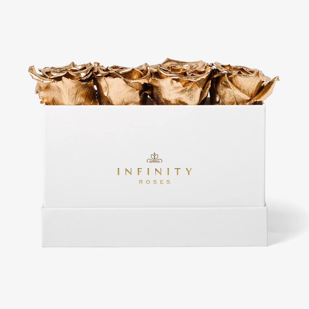 Small Rose Box - Gold Rose - White Box