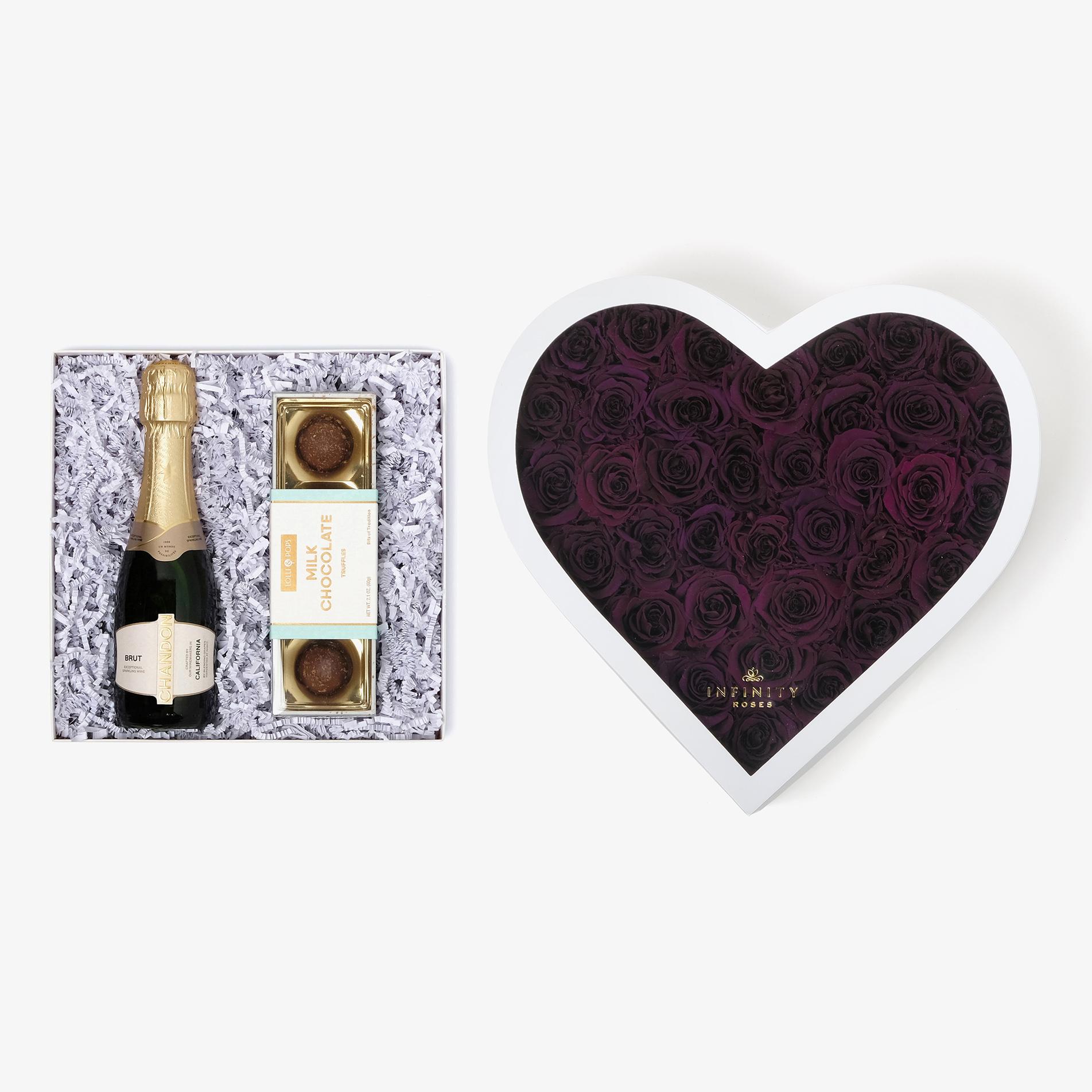 Champagne & Truffles - Grand Heart Box - Violet Rose - White Box