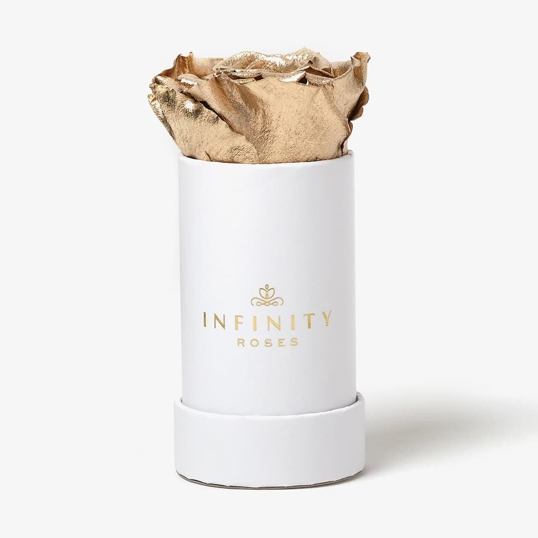 Single Rose Box - Gold Rose - White Box