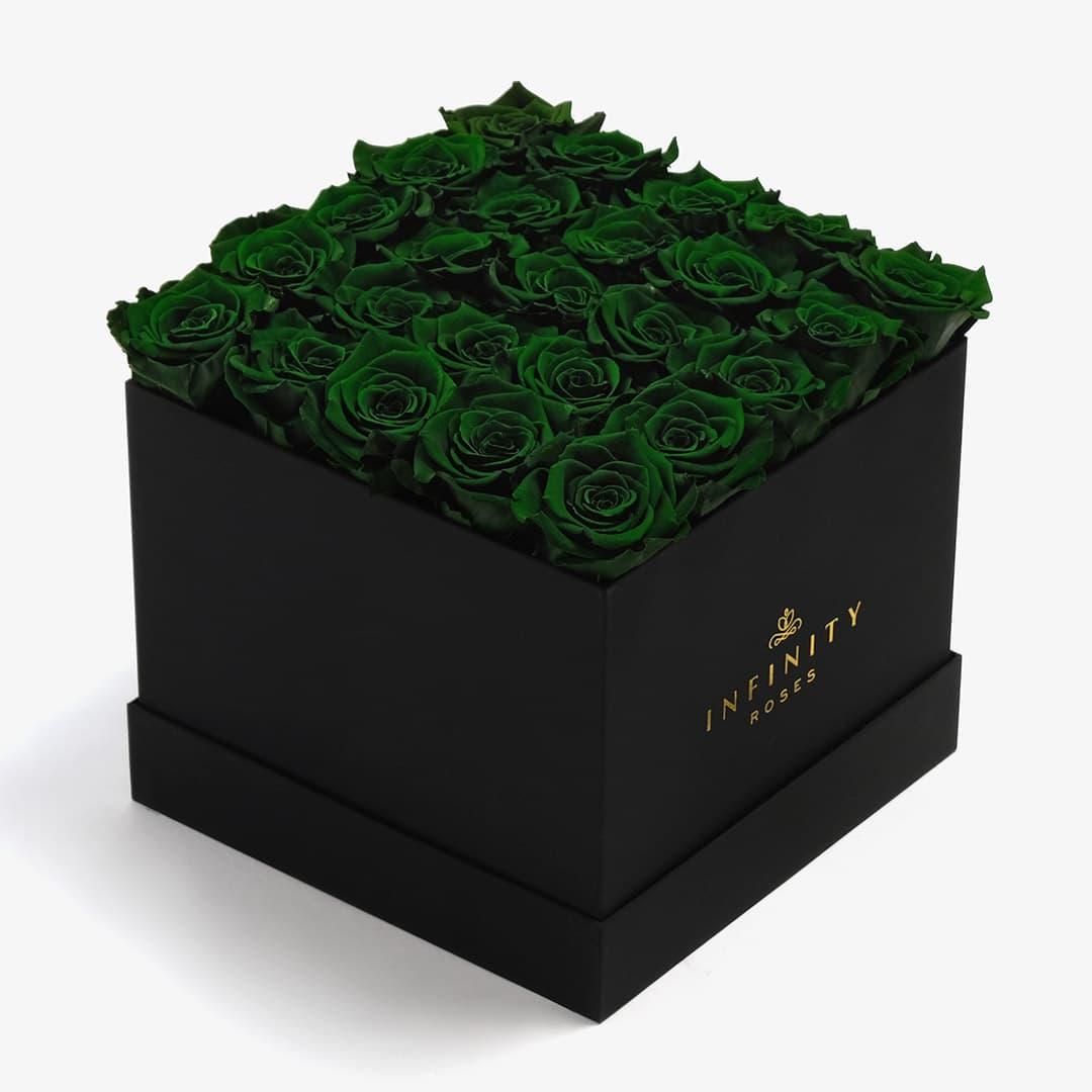 X-Large Square Rose box - Emerald Green Rose - Black Box