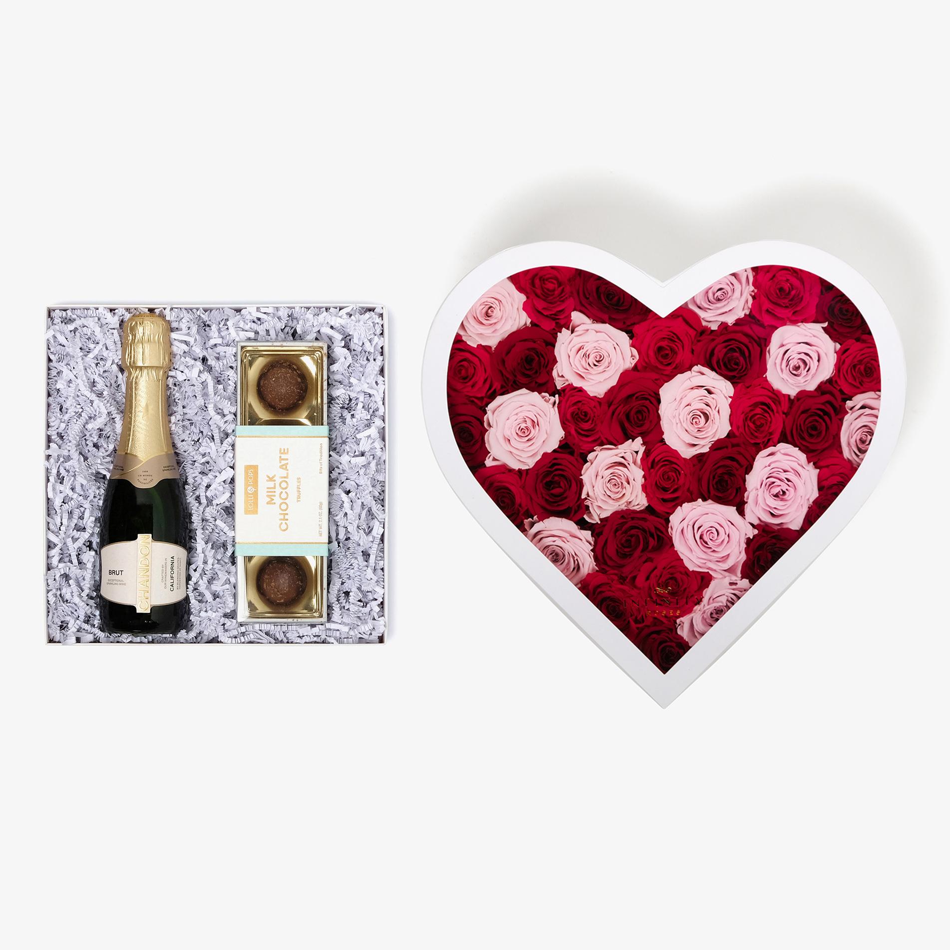 Champagne & Truffles - Grand Heart Box - Pink Ombre Rose - White Box