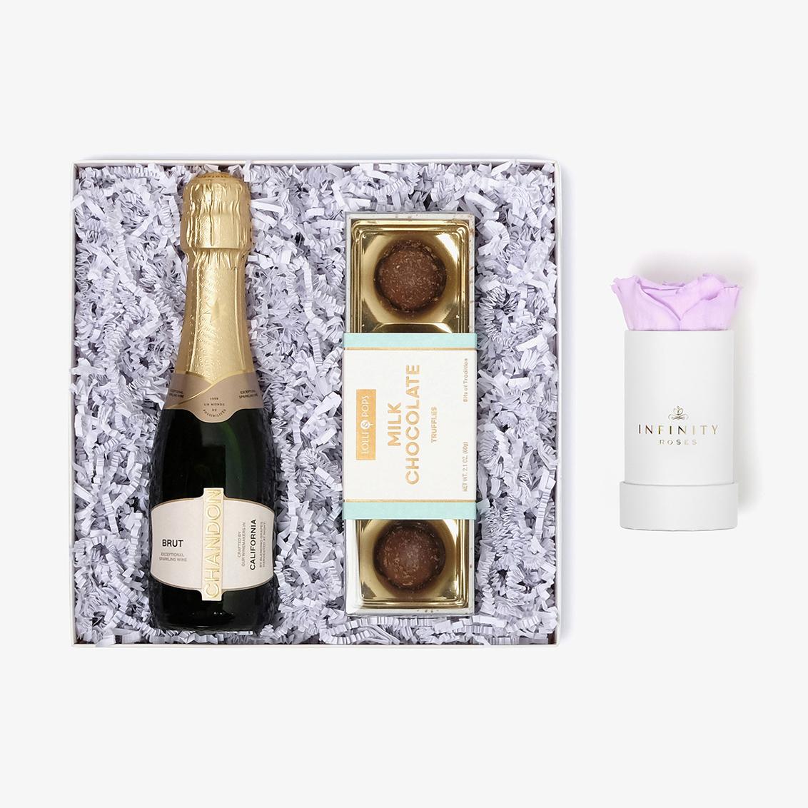 Champagne & Truffles - Single Rose Box - Lavender Rose - White Box