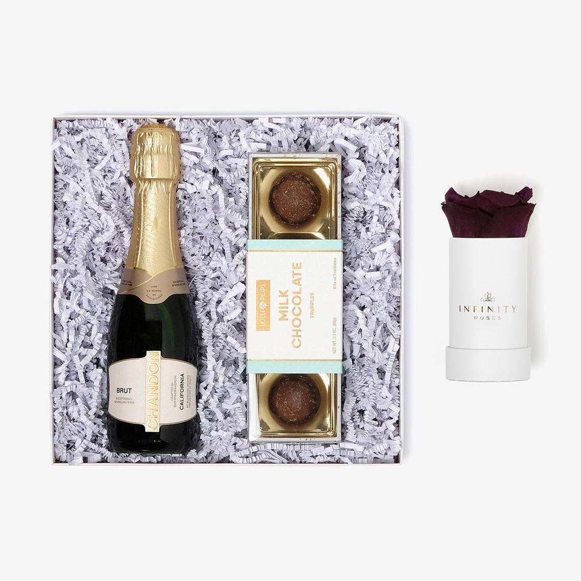 Champagne & Truffles - Single Rose Box - Violet Rose - White Box