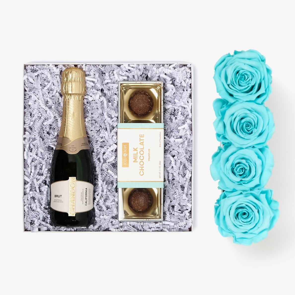 Champagne Bundle (Small Rose Box) - Tiffany Blue Rose - Black Box