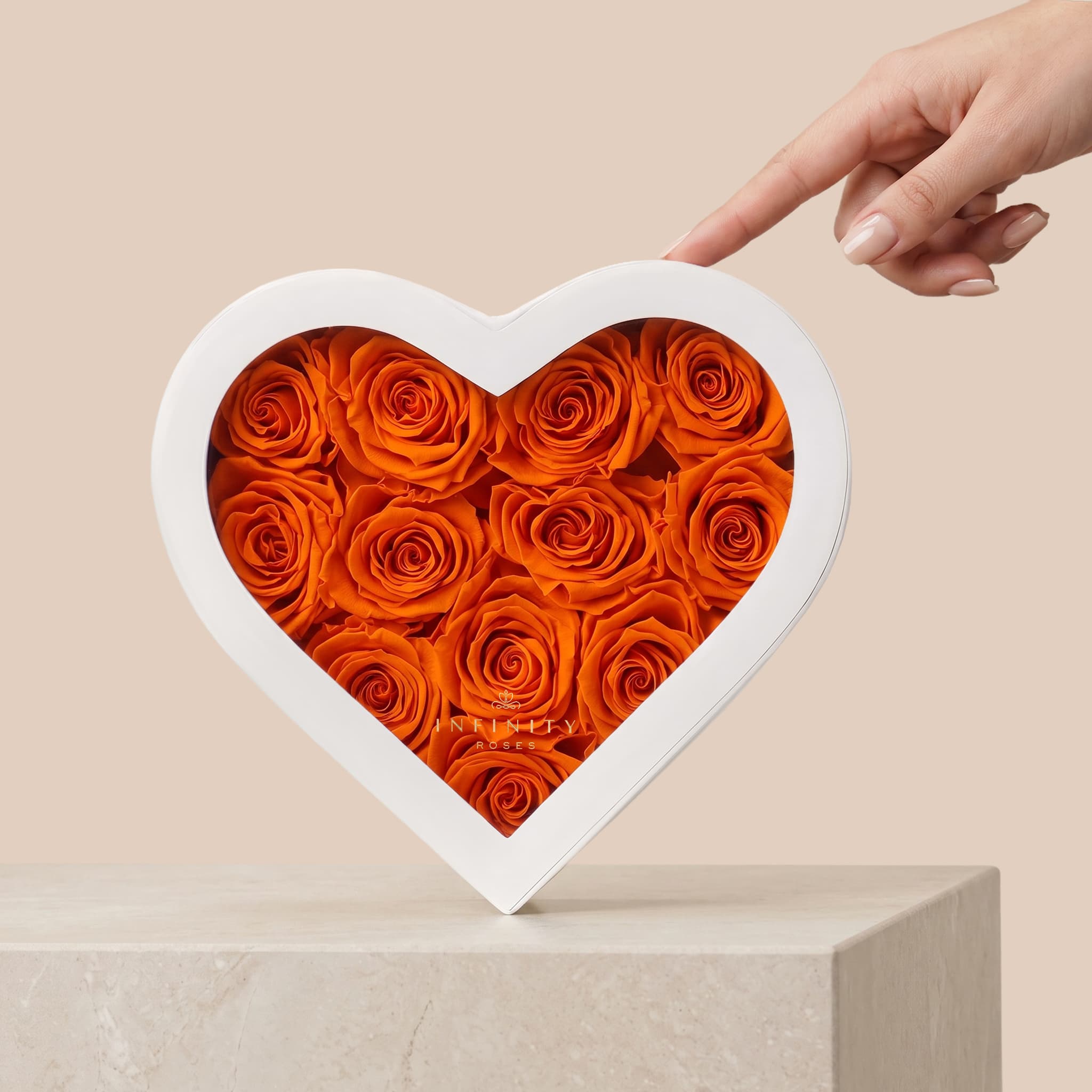 Medium Heart Box - Orange Rose - White Box