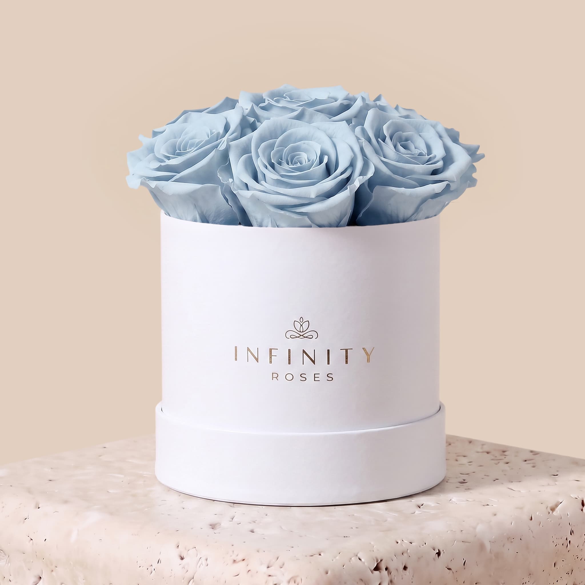 Medium Bloom Rose Box - Baby Blue Rose - White Box