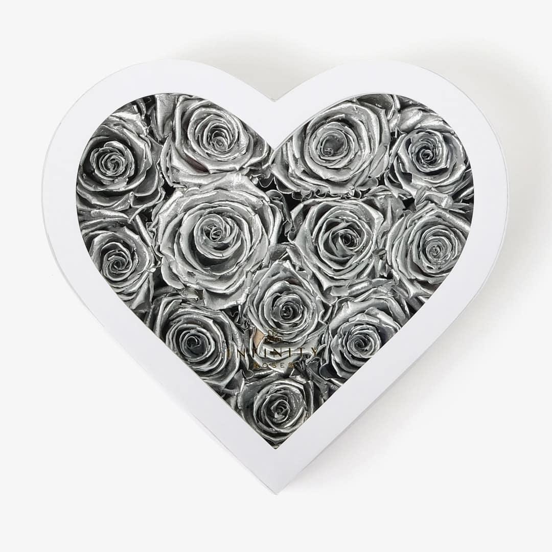 Medium Heart Box - Silver Rose - White Box